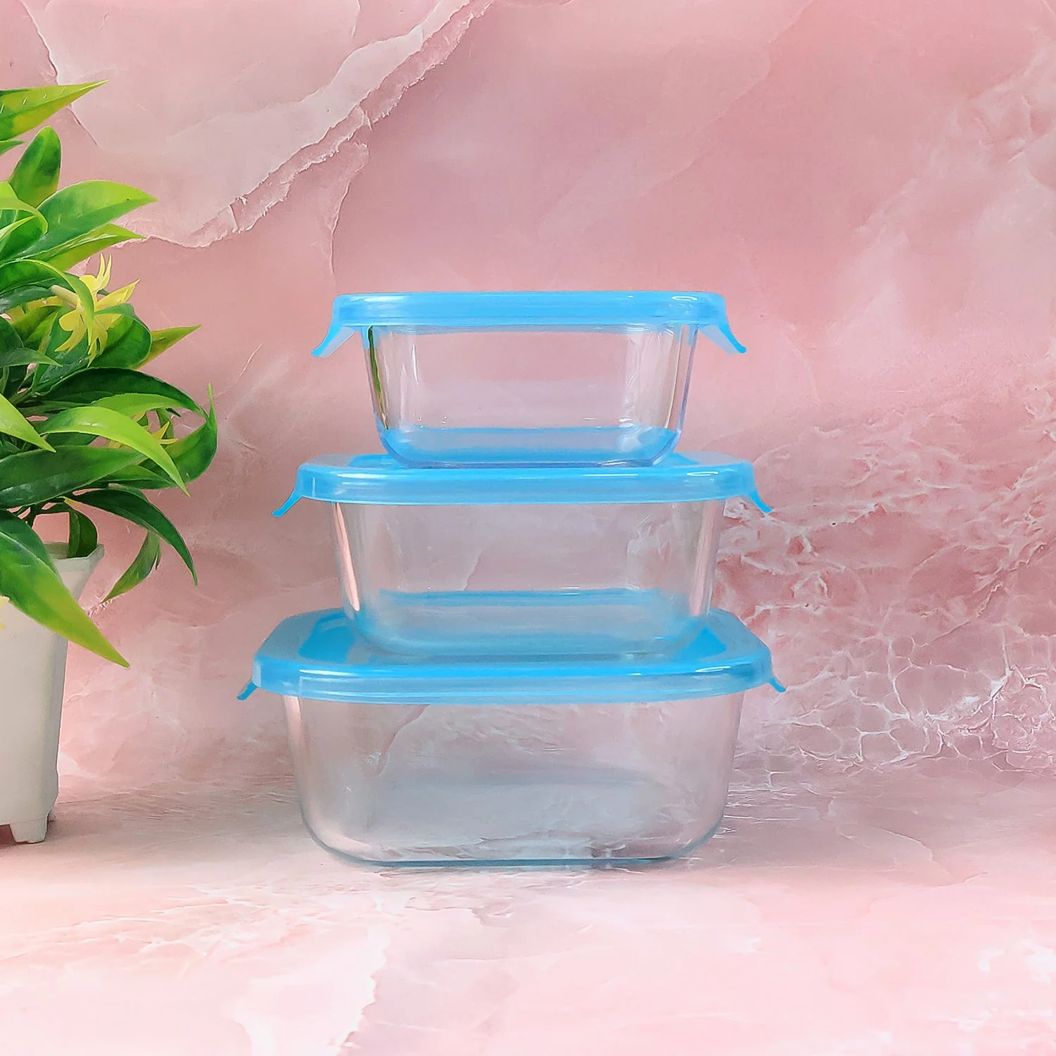 Premium Quality 3-Piece Square Glass Food Storage Container / Bowl Set - Image 4