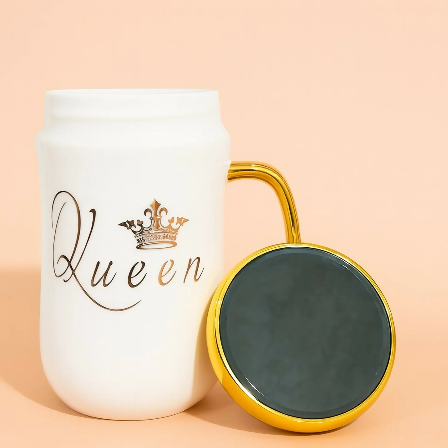 Premium Queen Ceramic Mug with Lid | Luxury Golden Handle & Crown Print | Stylish Tea & Coffee Cup for Women | Elegant Gift Mug for Wife, Girlfriend, Sister, Mom | Heat-Retaining Lid | Designer Mug for Home & Office (White – Queen Edition) - Image 2
