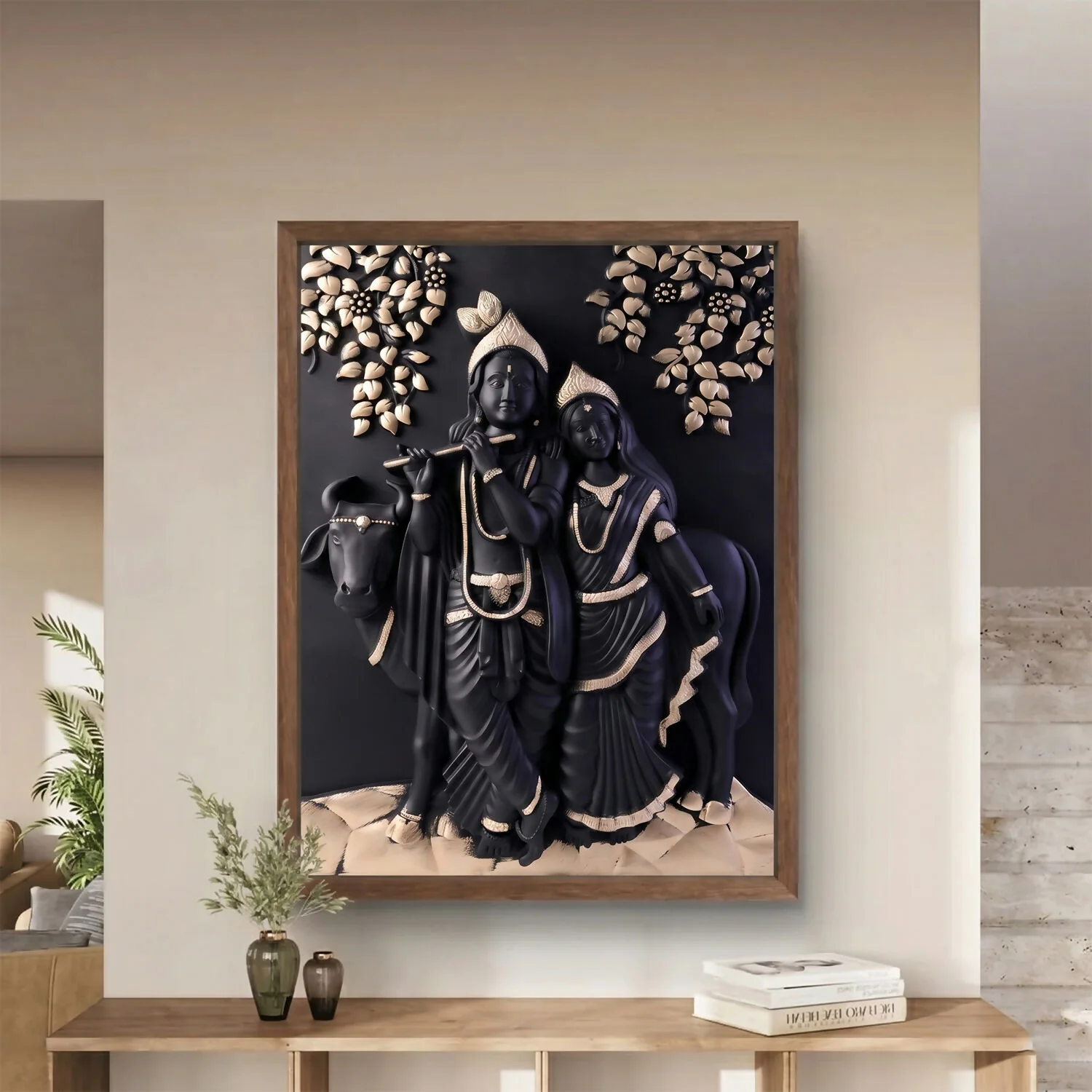 Premium Radha Krishna 3D Wall Art Frame Divine Black & Gold Finish Spiritual Home Decor - Image 2