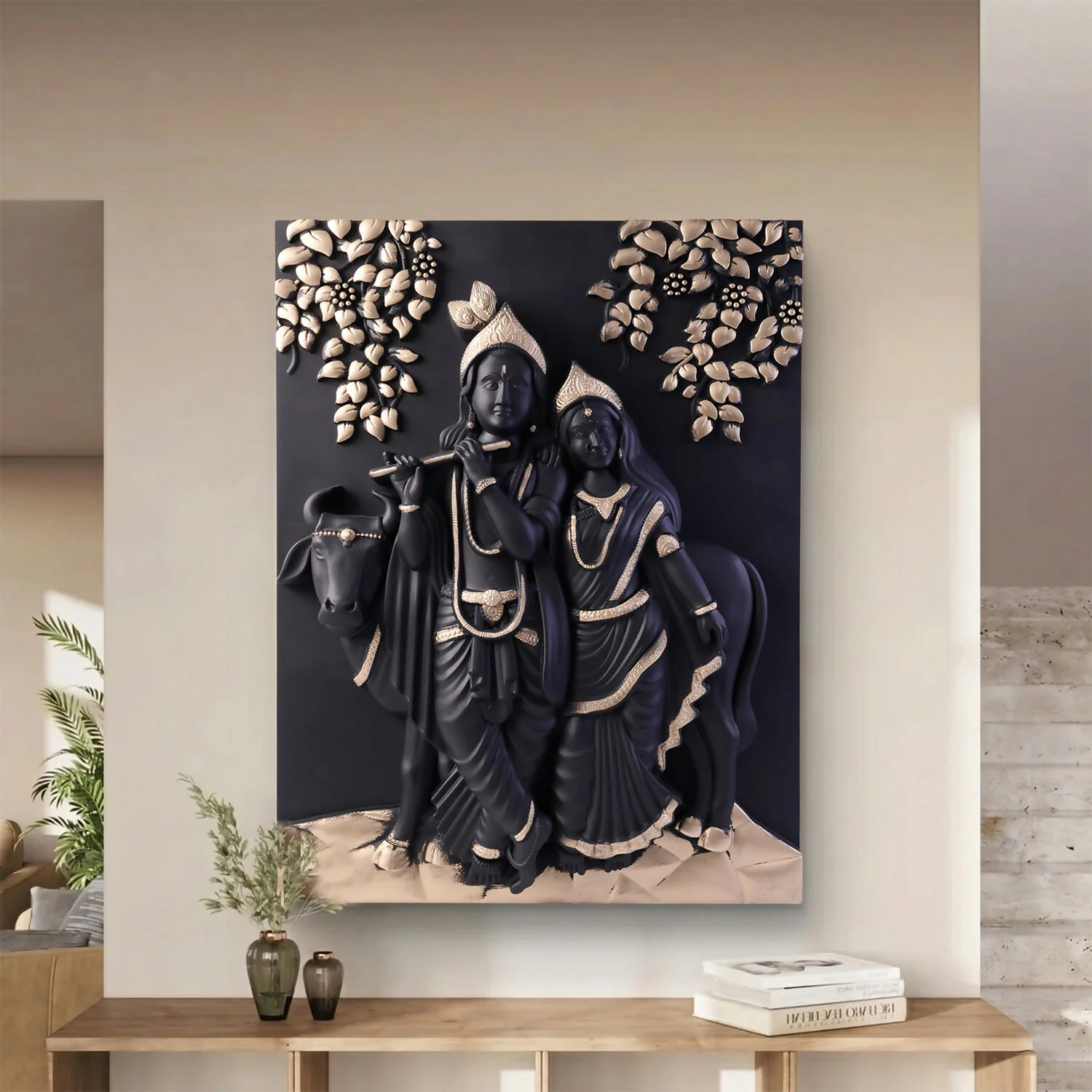 Premium Radha Krishna 3D Wall Art Frame Divine Black & Gold Finish Spiritual Home Decor - Image 4