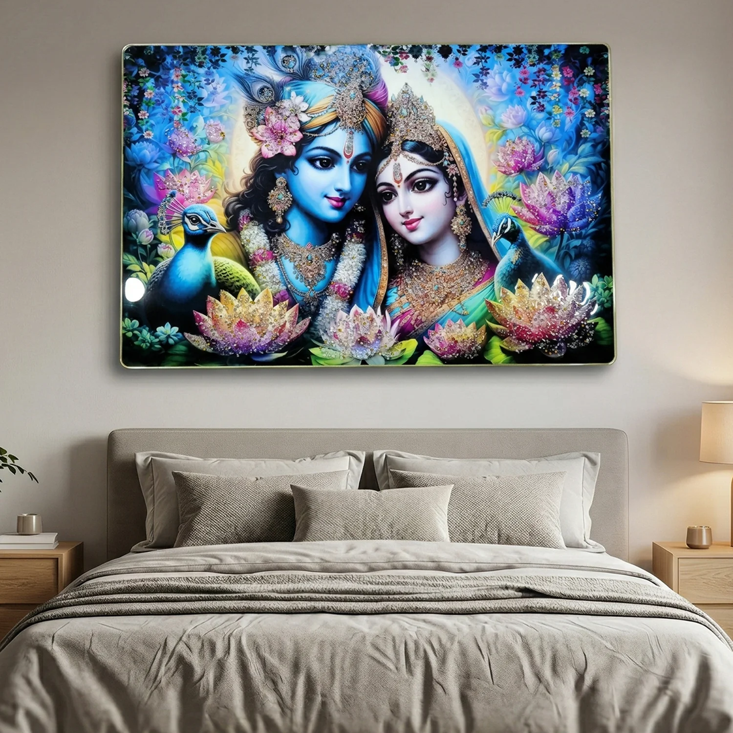 Premium Radha Krishna Decorative Wall Frame Painting (1 Pc, 89x58 Cm) - Image 3