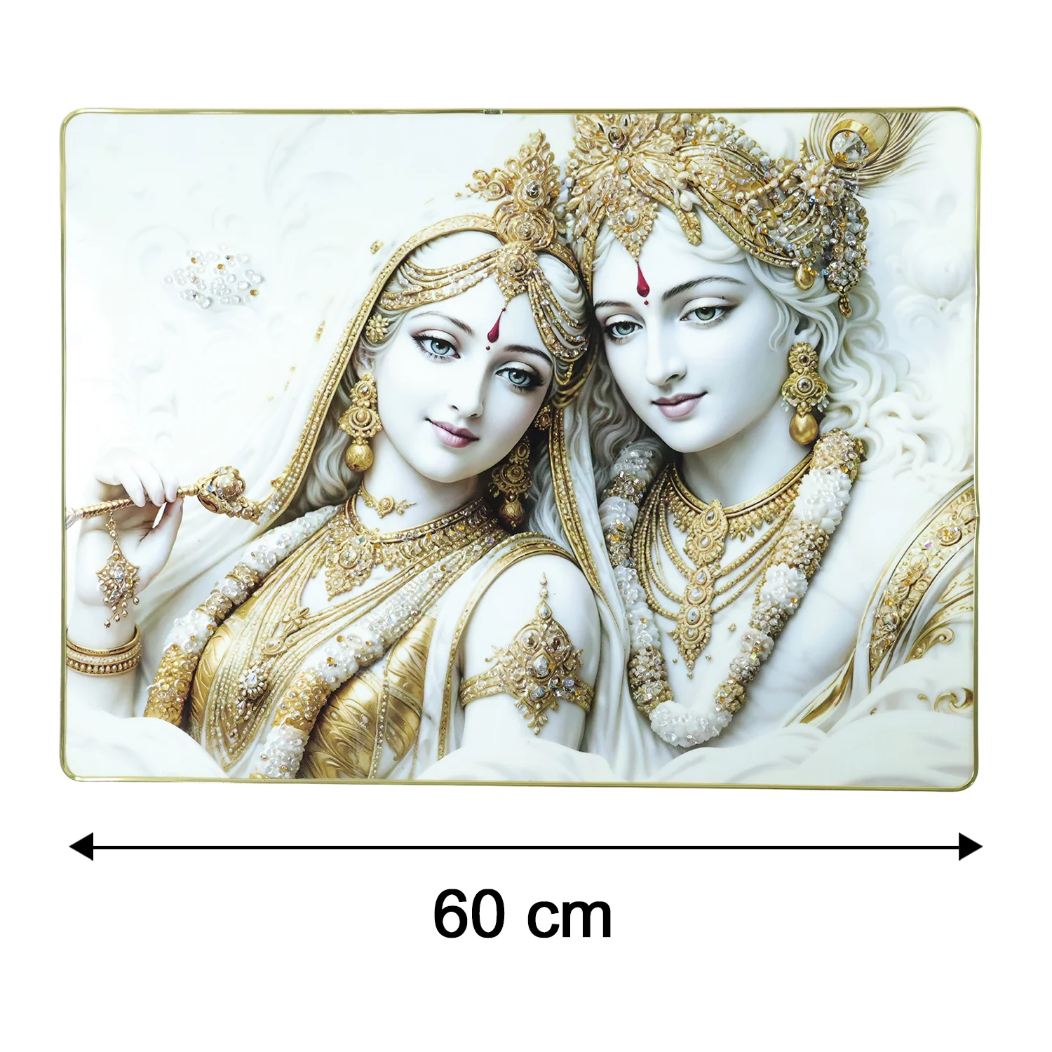 Premium Radha Krishna Royal White Gold Finish Wall Art Frame (1 Pc, 60x45 Cm) - Image 6
