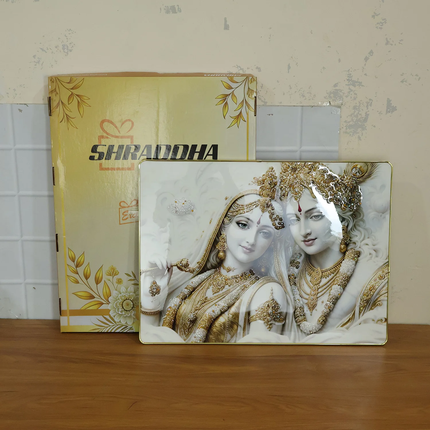 Premium Radha Krishna Royal White Gold Finish Wall Art Frame (1 Pc, 60x45 Cm) - Image 8