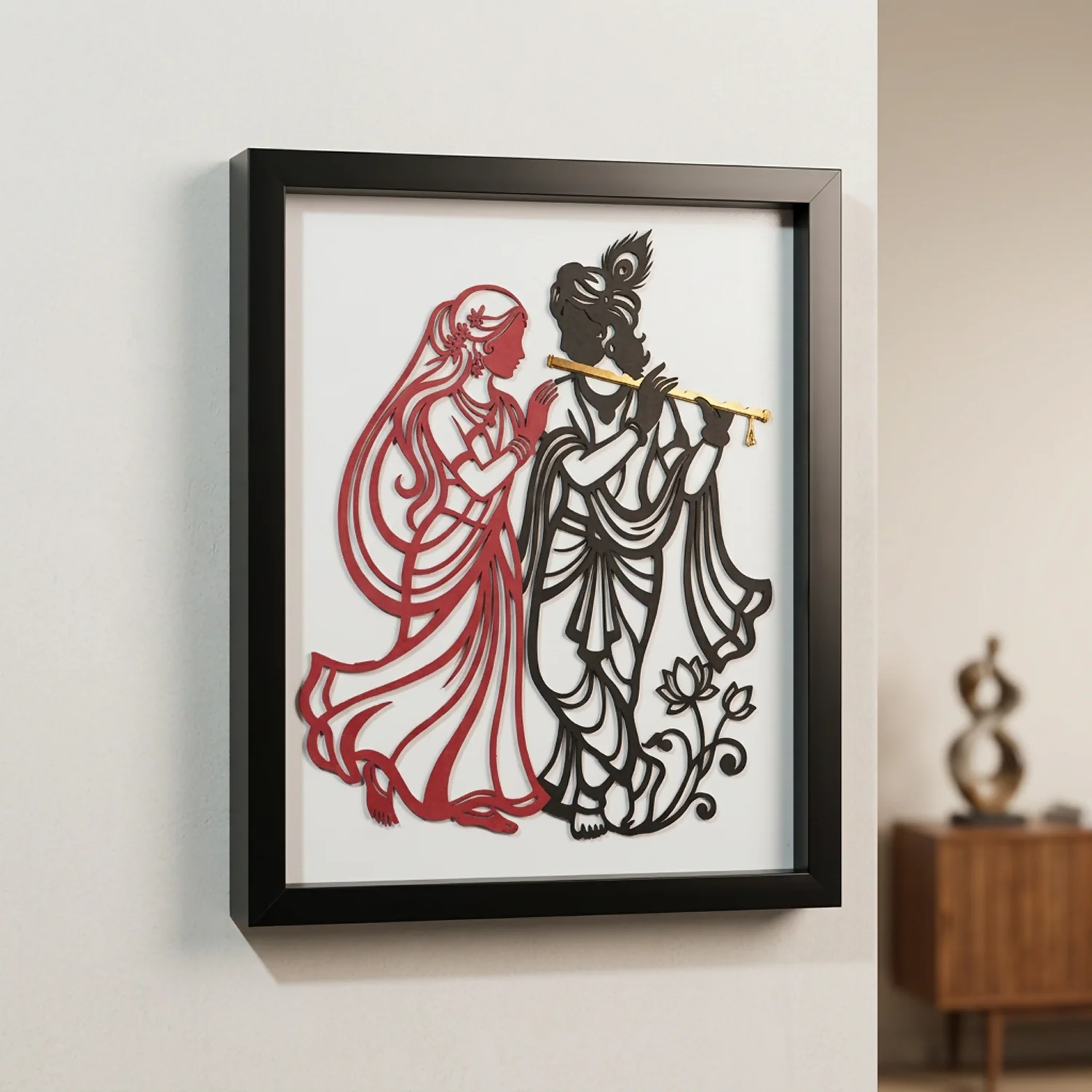 Premium Radha Krishna Wall Art Frame | 3D Wooden Handcrafted Religious Wall Decor - Image 3