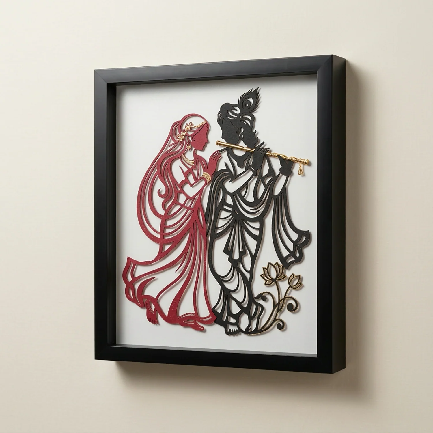 Premium Radha Krishna Wall Art Frame | 3D Wooden Handcrafted Religious Wall Decor - Image 4