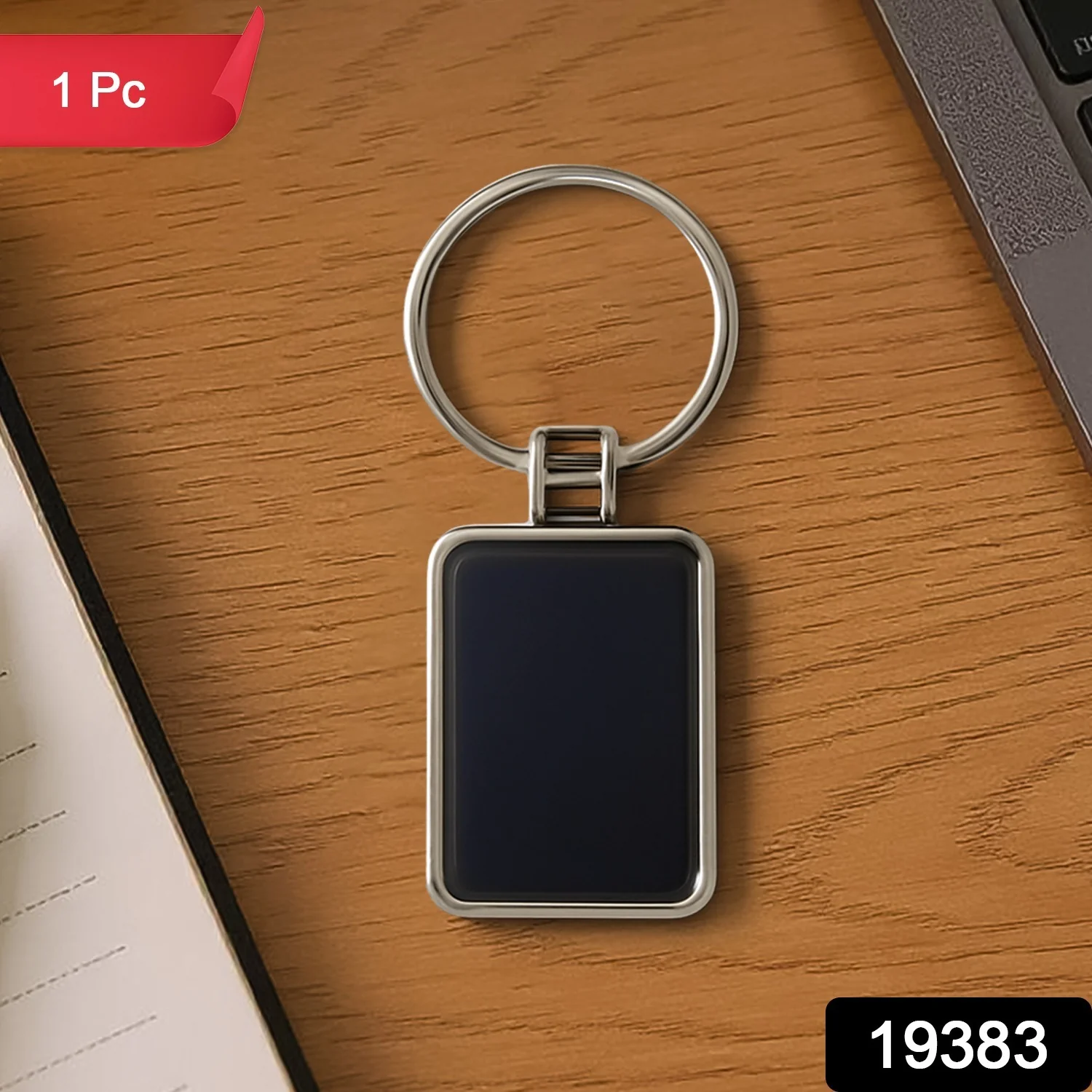 Premium Rectangular Black & Silver Metal Keychain (1 Pc) - Image 2