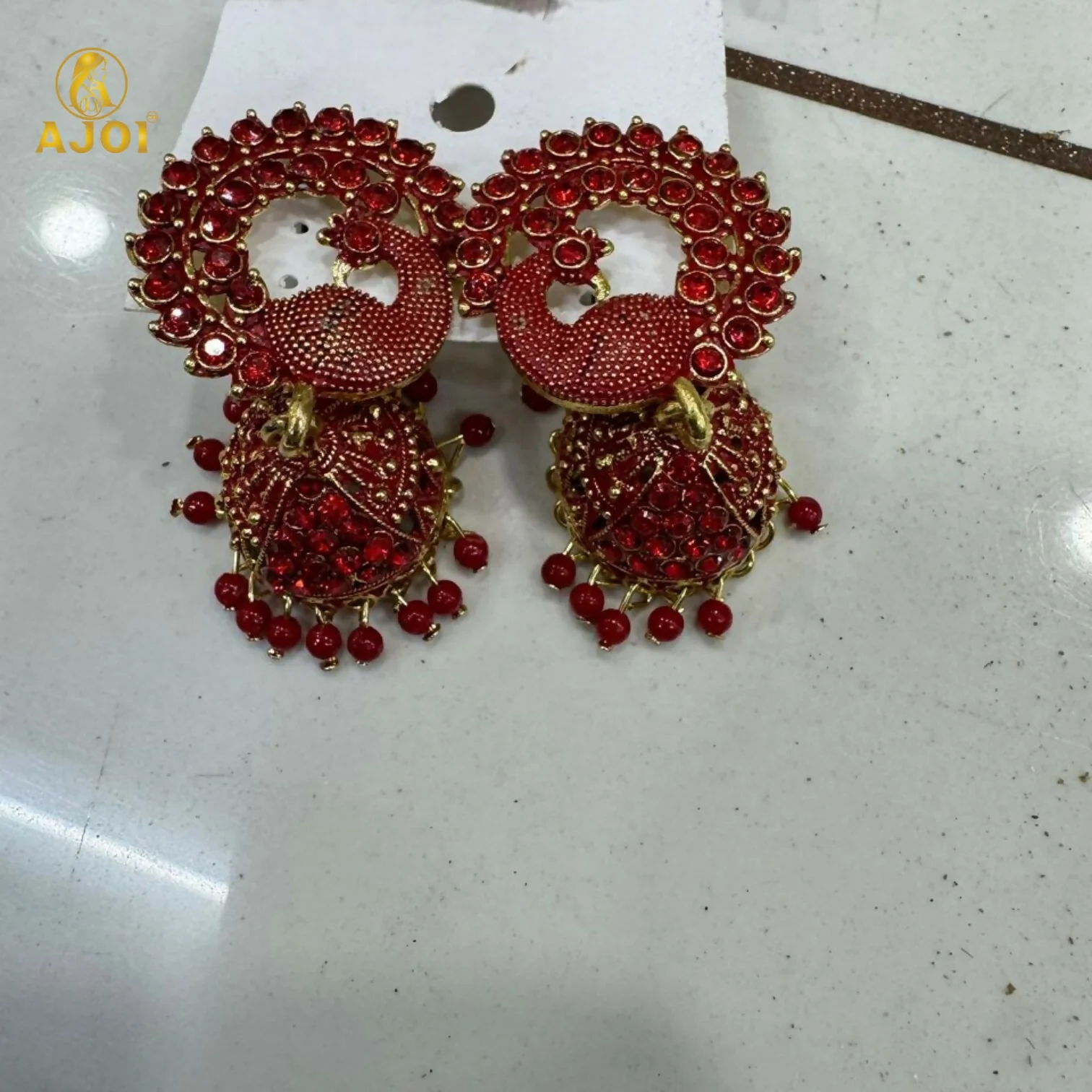 Premium Red Stone Bridal Jhumka Earrings - Image 8