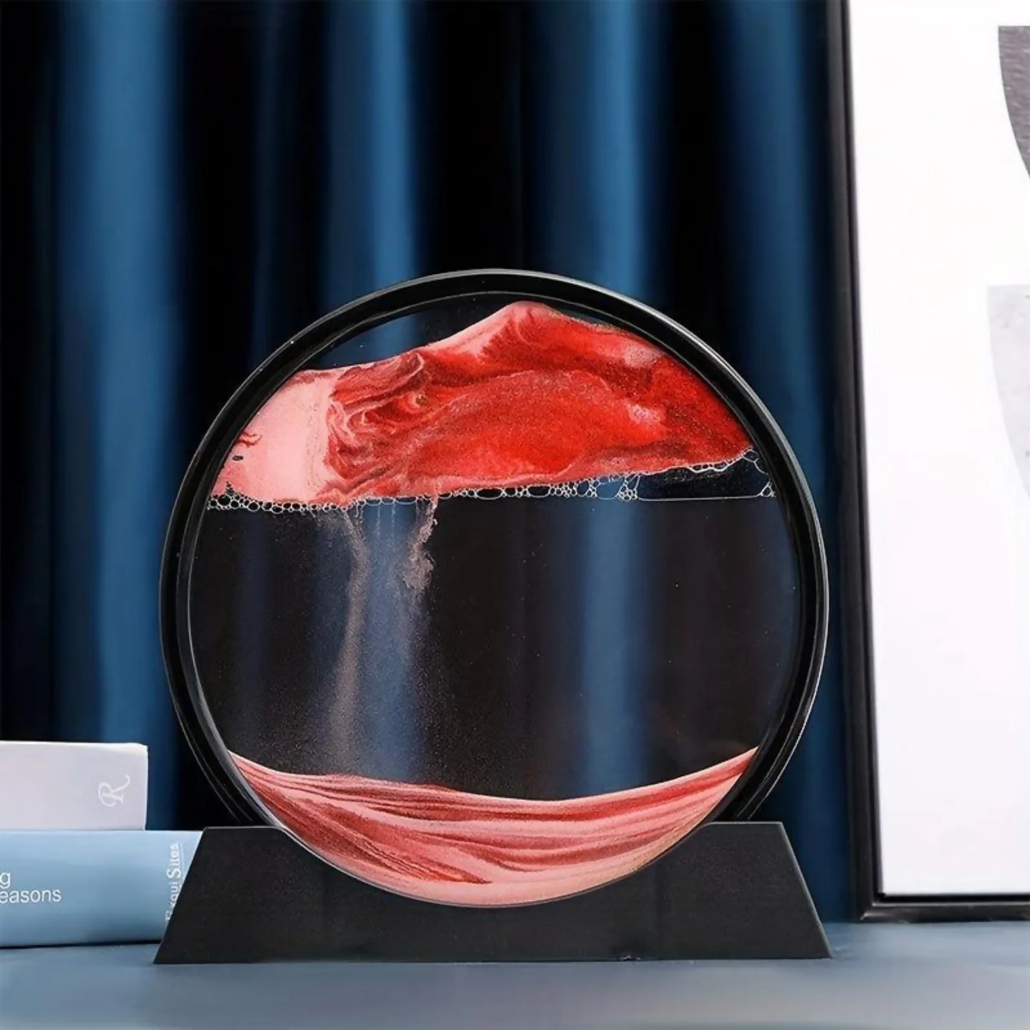 Premium Round Rotating Moving Sand Art Frame for Home & Office Décor | Mesmerizing Flowing Sand Picture with Elegant Black Stand | Relaxing Desktop Motion Showpiece for Living Room, Bedroom & Work Desk | Unique Stress-Relief Gift for All Occasions - Image 2