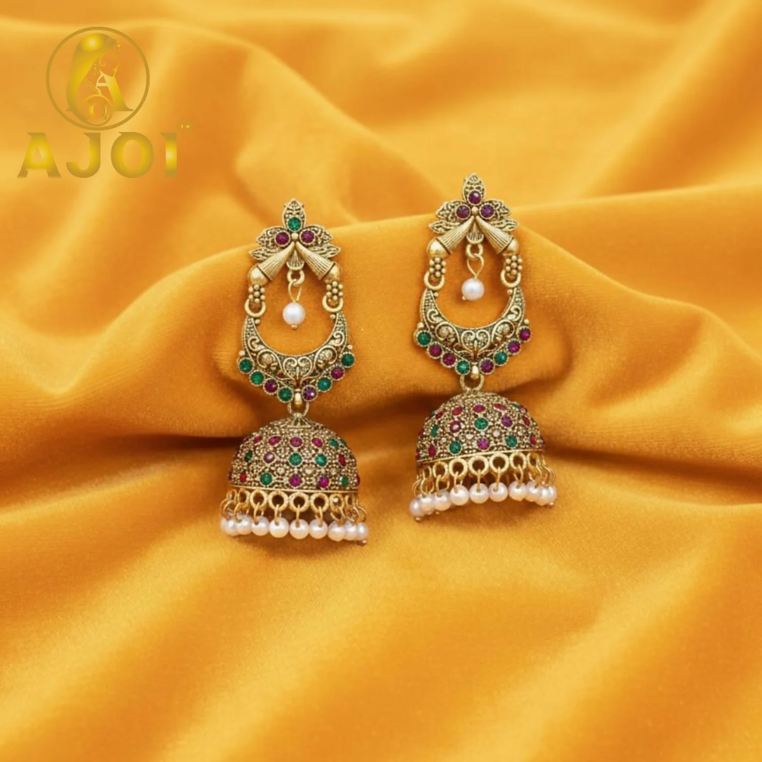 Premium Royal Multicolor Stone Jhumka Earrings with Traditional Drop Detailing - Image 3