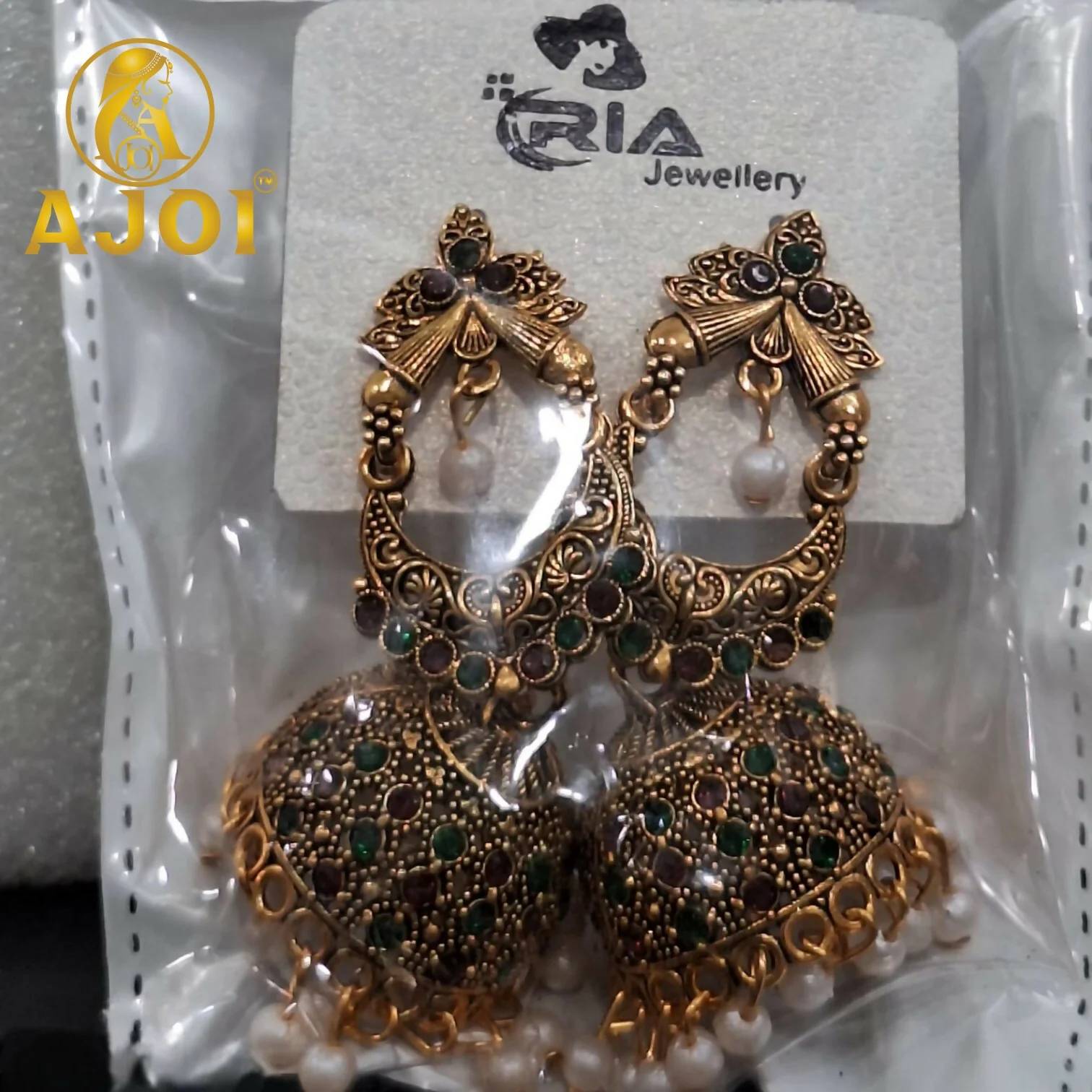 Premium Royal Multicolor Stone Jhumka Earrings with Traditional Drop Detailing - Image 5