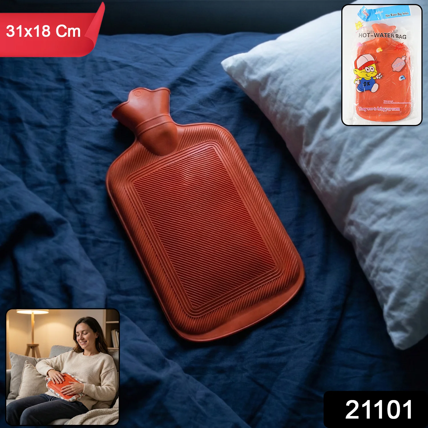 Premium Rubber Hot Water Bag for Pain Relief (31x18 Cm) - Image 2