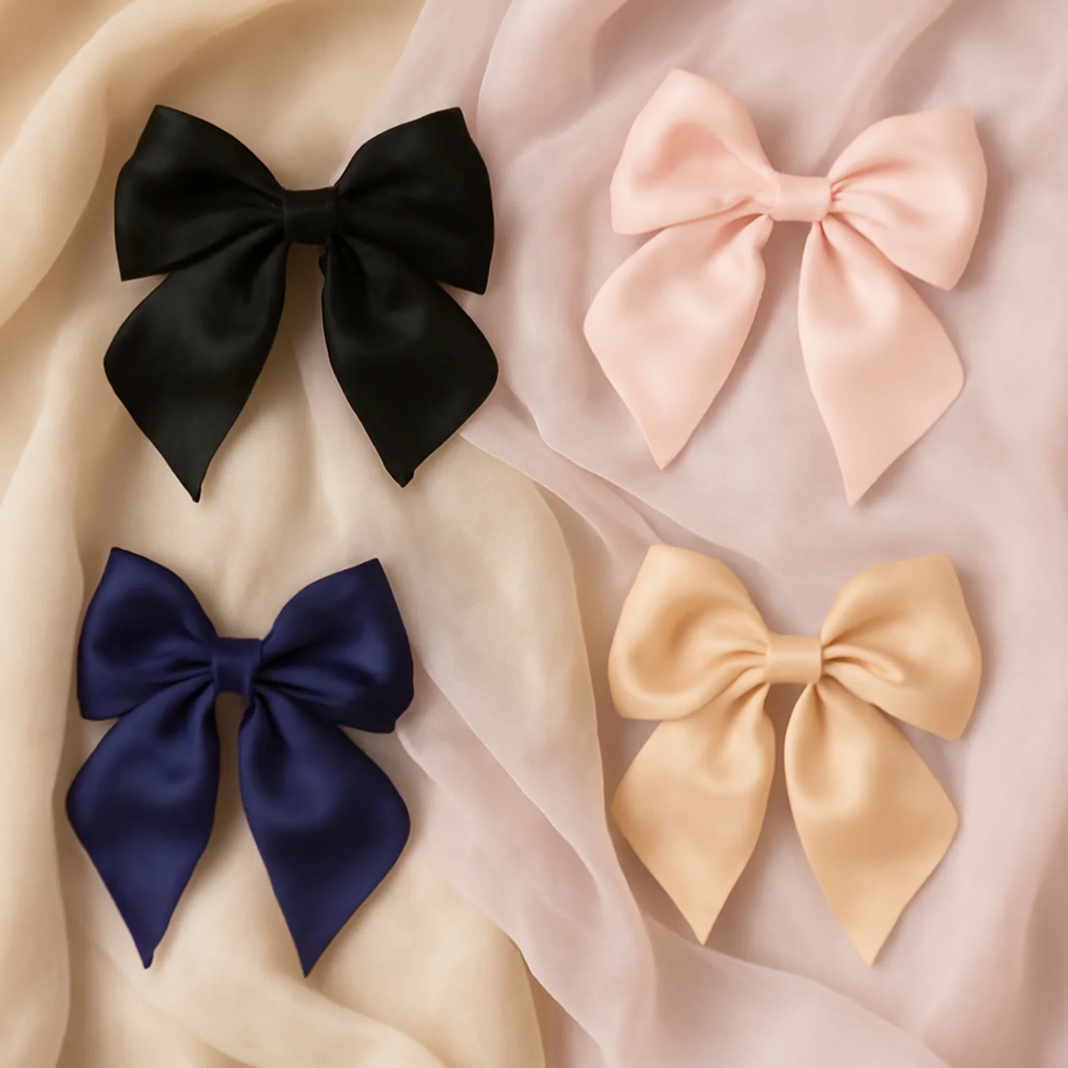 Premium Satin Bow Hair Clip Set for Girls and Women (10 Pc) - Image 3