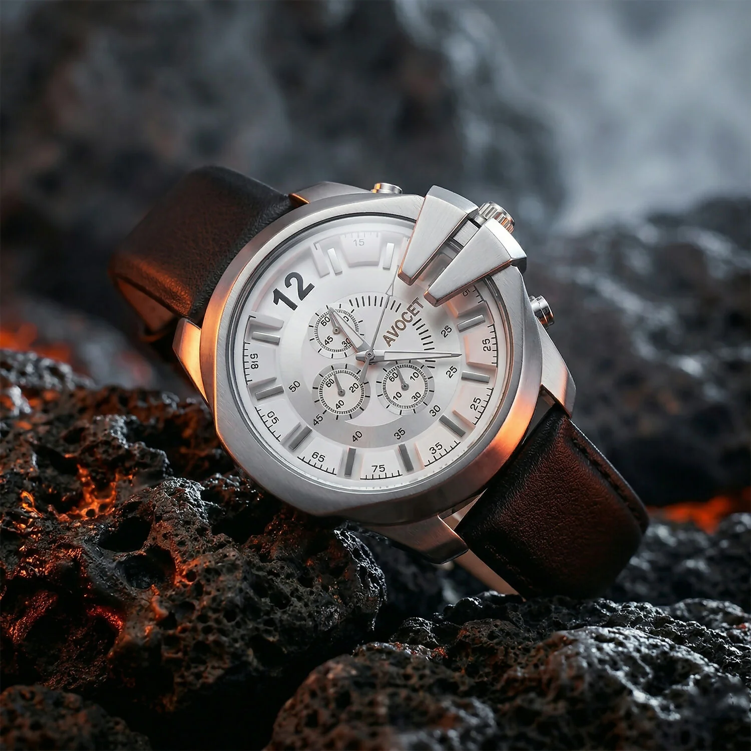 Premium Silver Chronograph Style Analog Wrist Watch with Black Strap for Men - Image 2