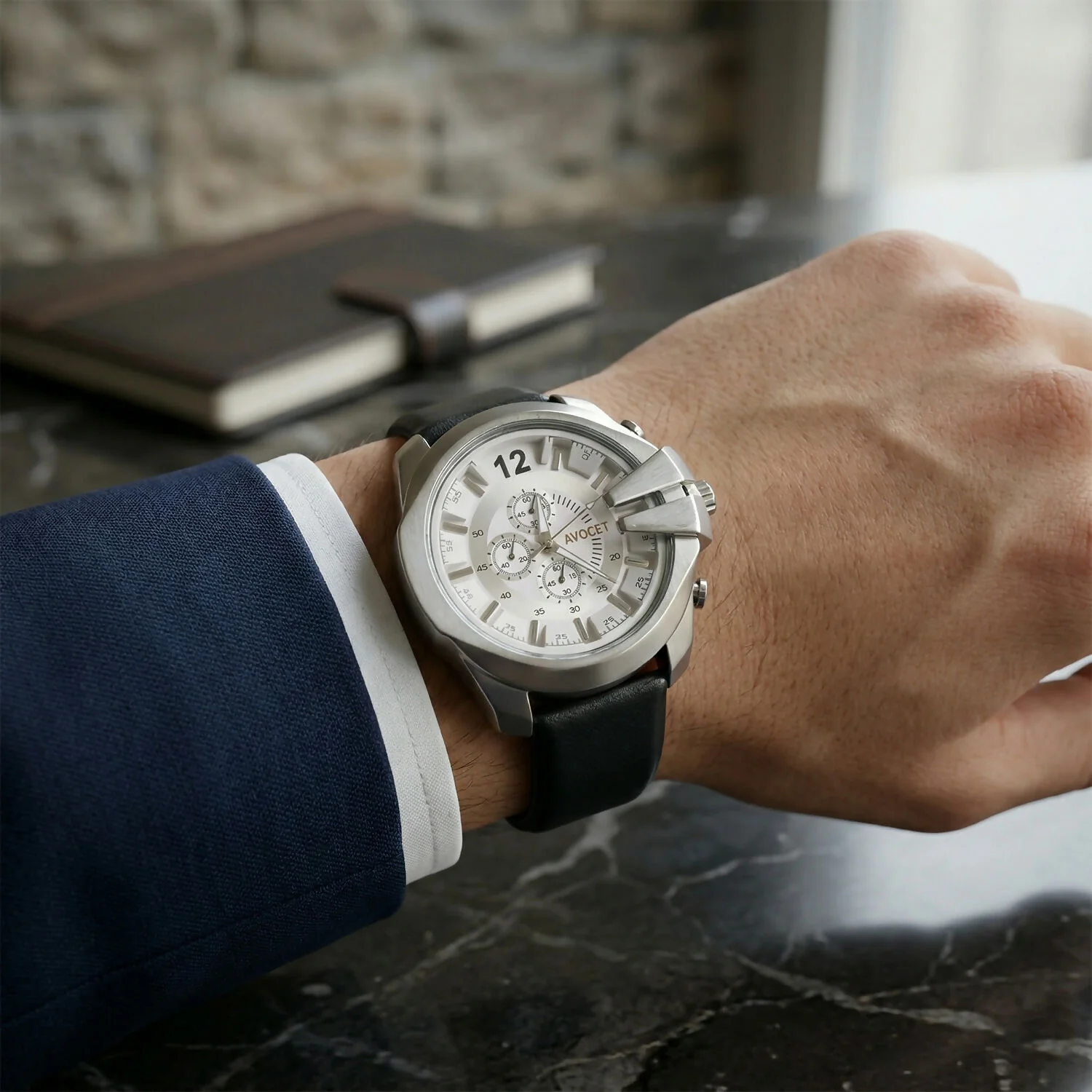 Premium Silver Chronograph Style Analog Wrist Watch with Black Strap for Men - Image 4