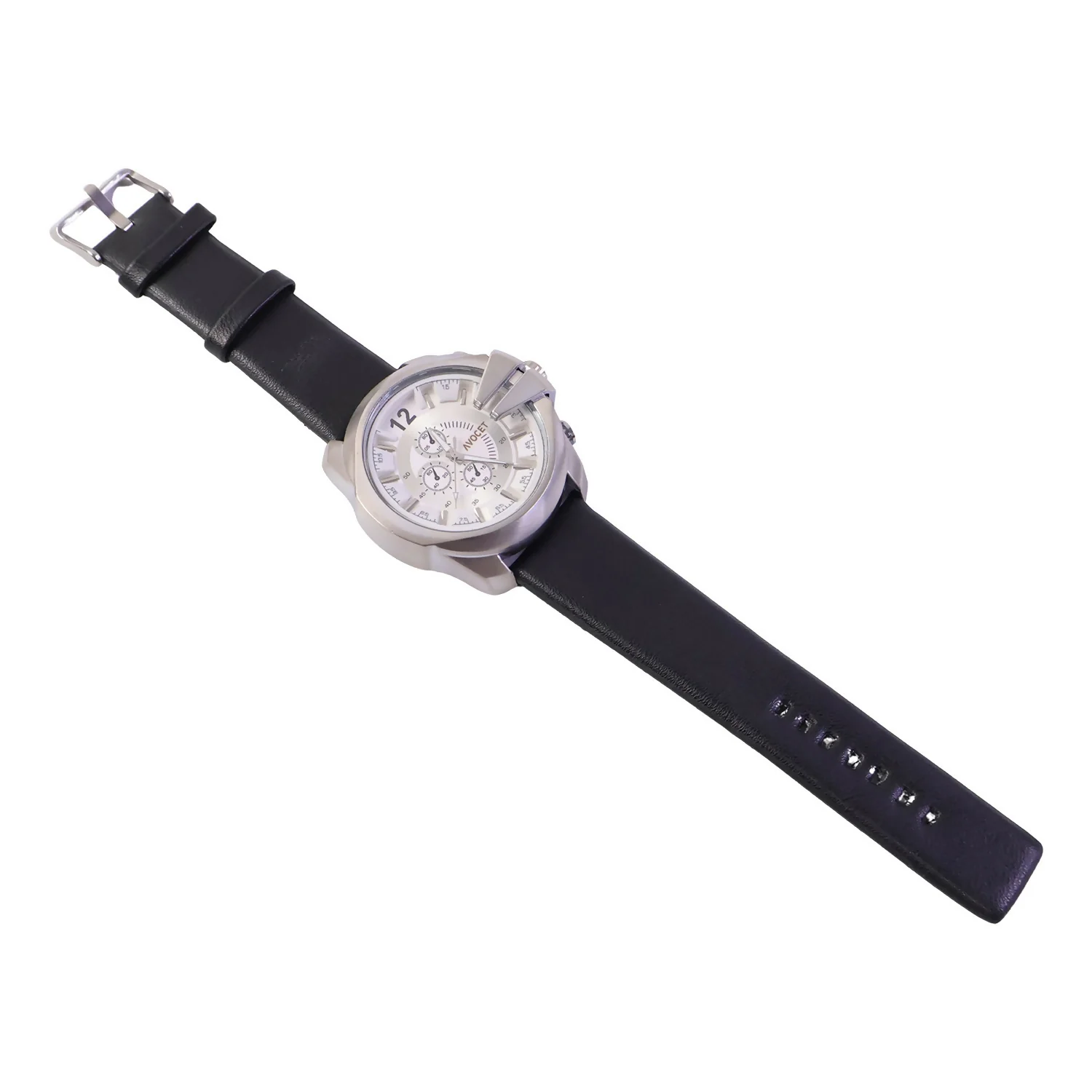 Premium Silver Chronograph Style Analog Wrist Watch with Black Strap for Men - Image 5