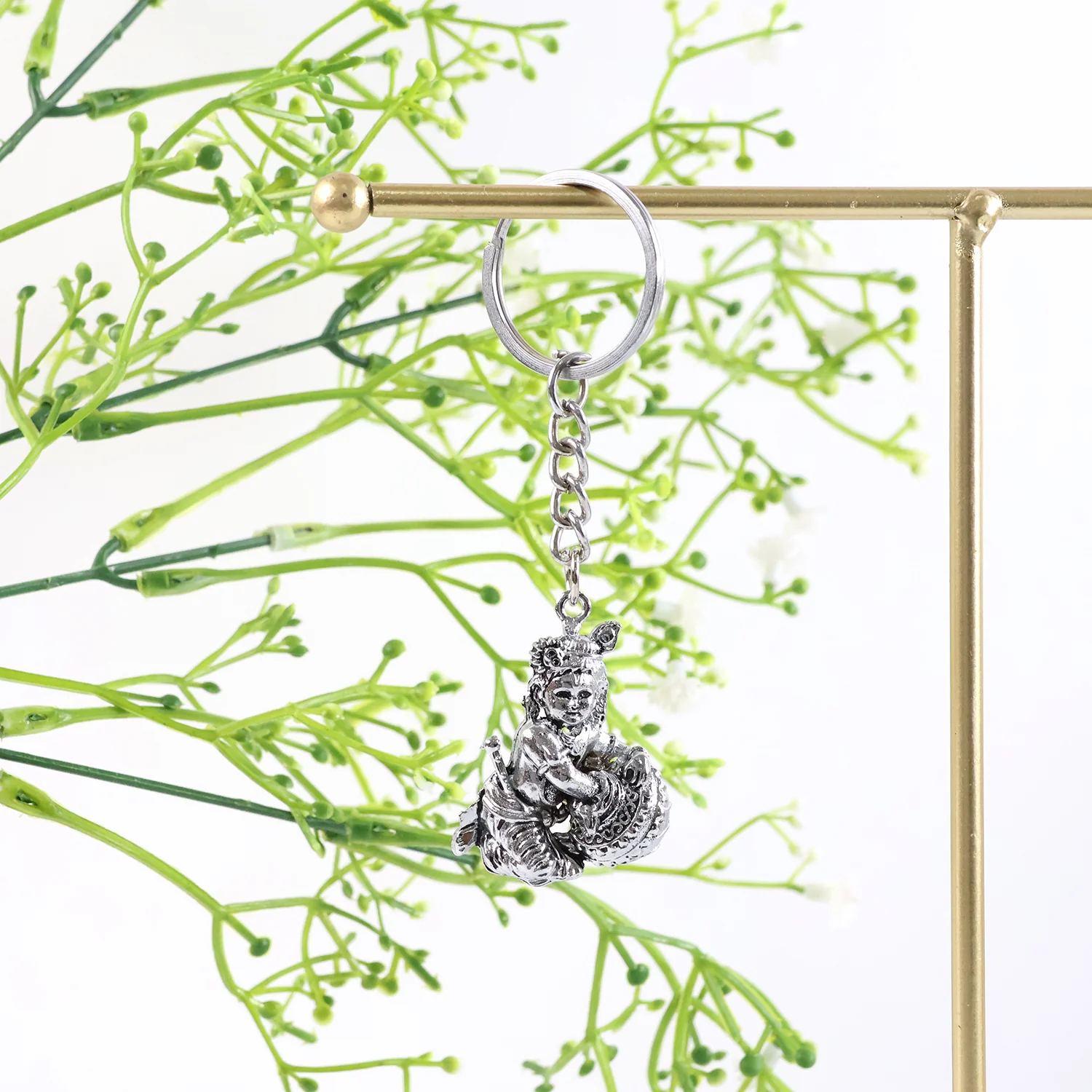 Premium Silver-Finish Metal Bal Krishna Eating Makhan Keychain (1 Pc) - Image 4