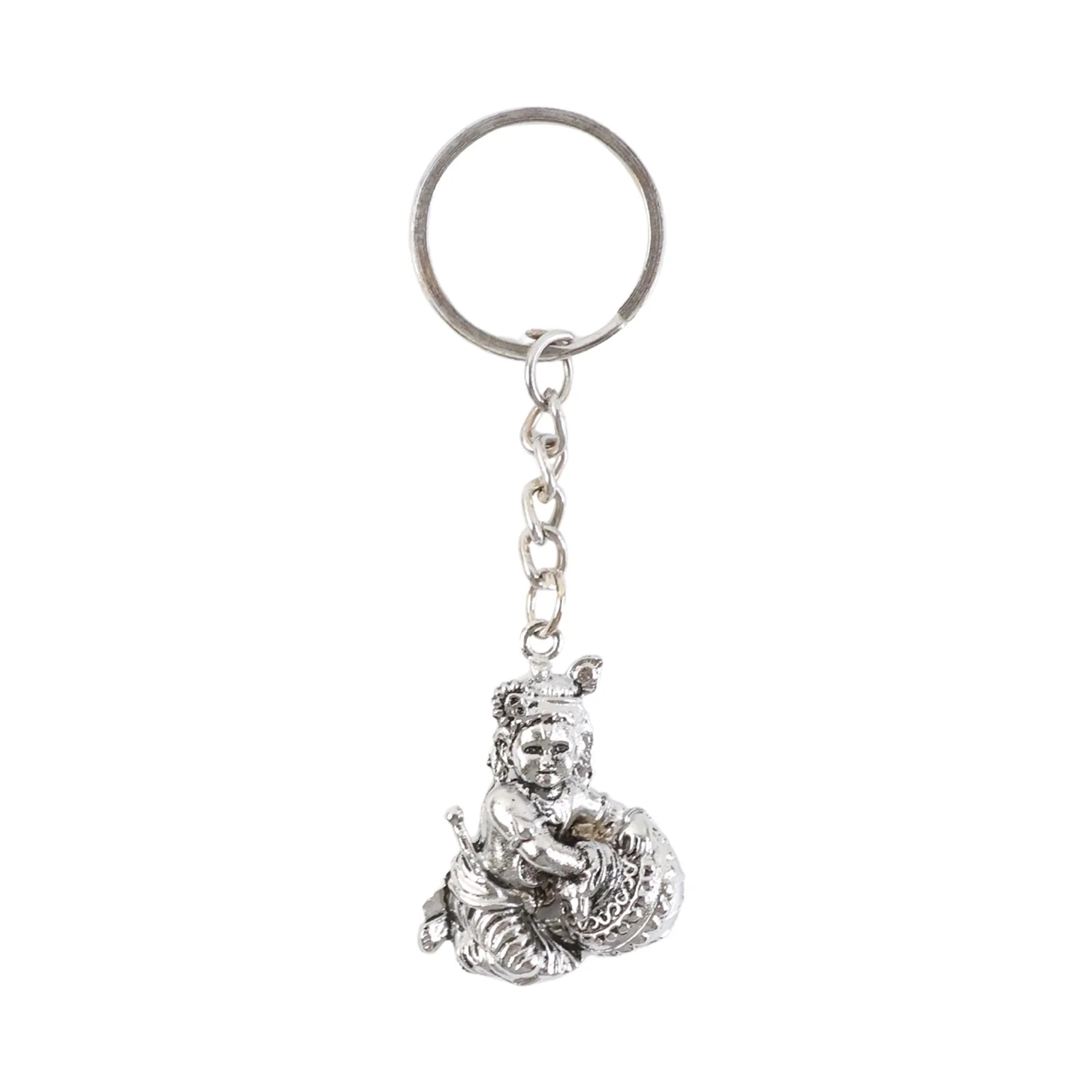 Premium Silver-Finish Metal Bal Krishna Eating Makhan Keychain (1 Pc) - Image 5