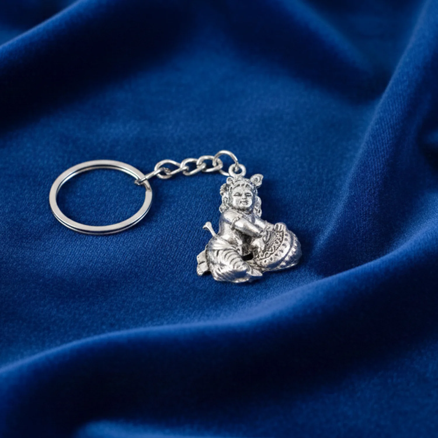 Premium Silver-Finish Metal Bal Krishna Eating Makhan Keychain (1 Pc) - Image 6