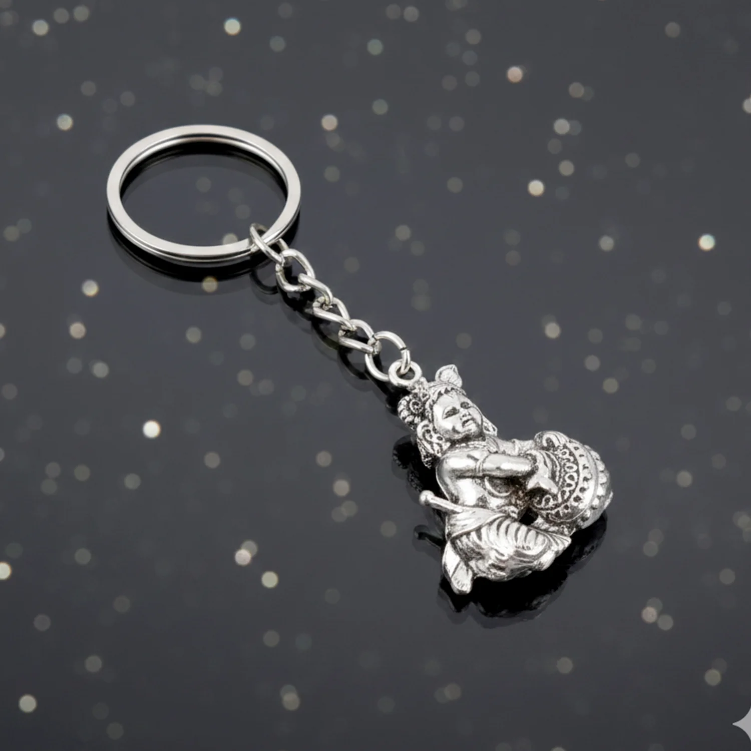 Premium Silver-Finish Metal Bal Krishna Eating Makhan Keychain (1 Pc) - Image 7