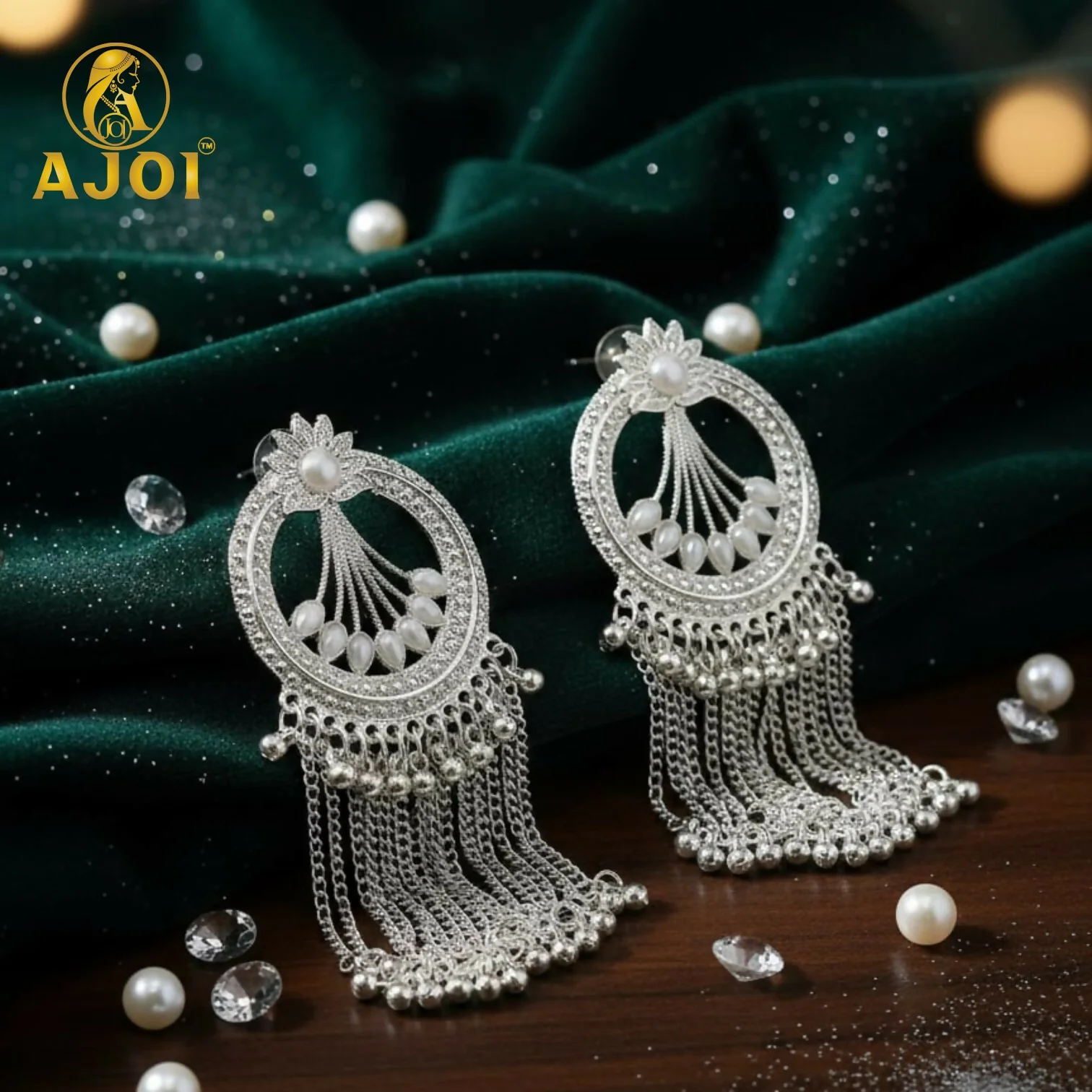 Premium Silver Floral Chain Tassel Earrings with Elegant Drop Design - Image 3