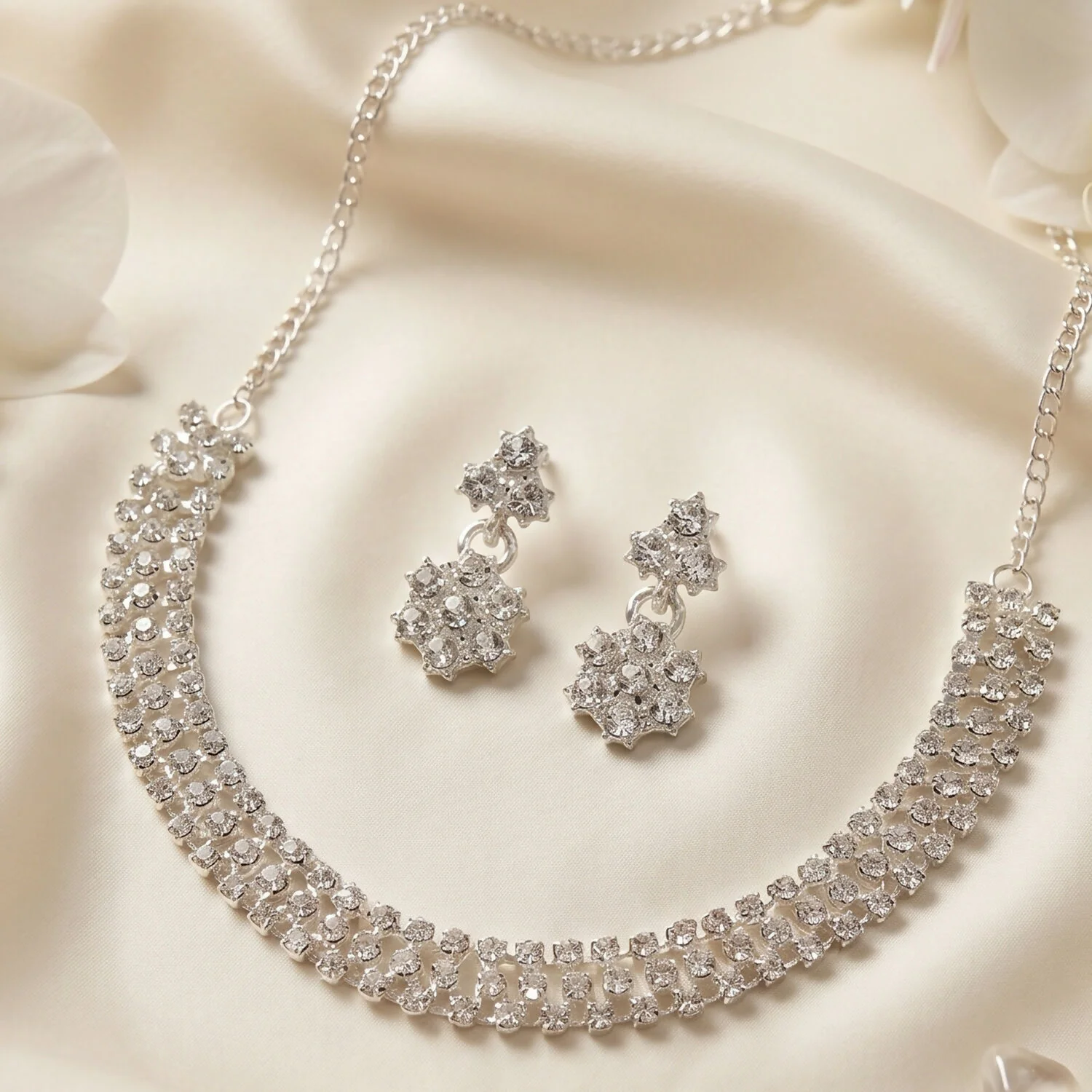 Premium Silver-Plated Necklace Set with Earrings for Formal Occasions - Image 2