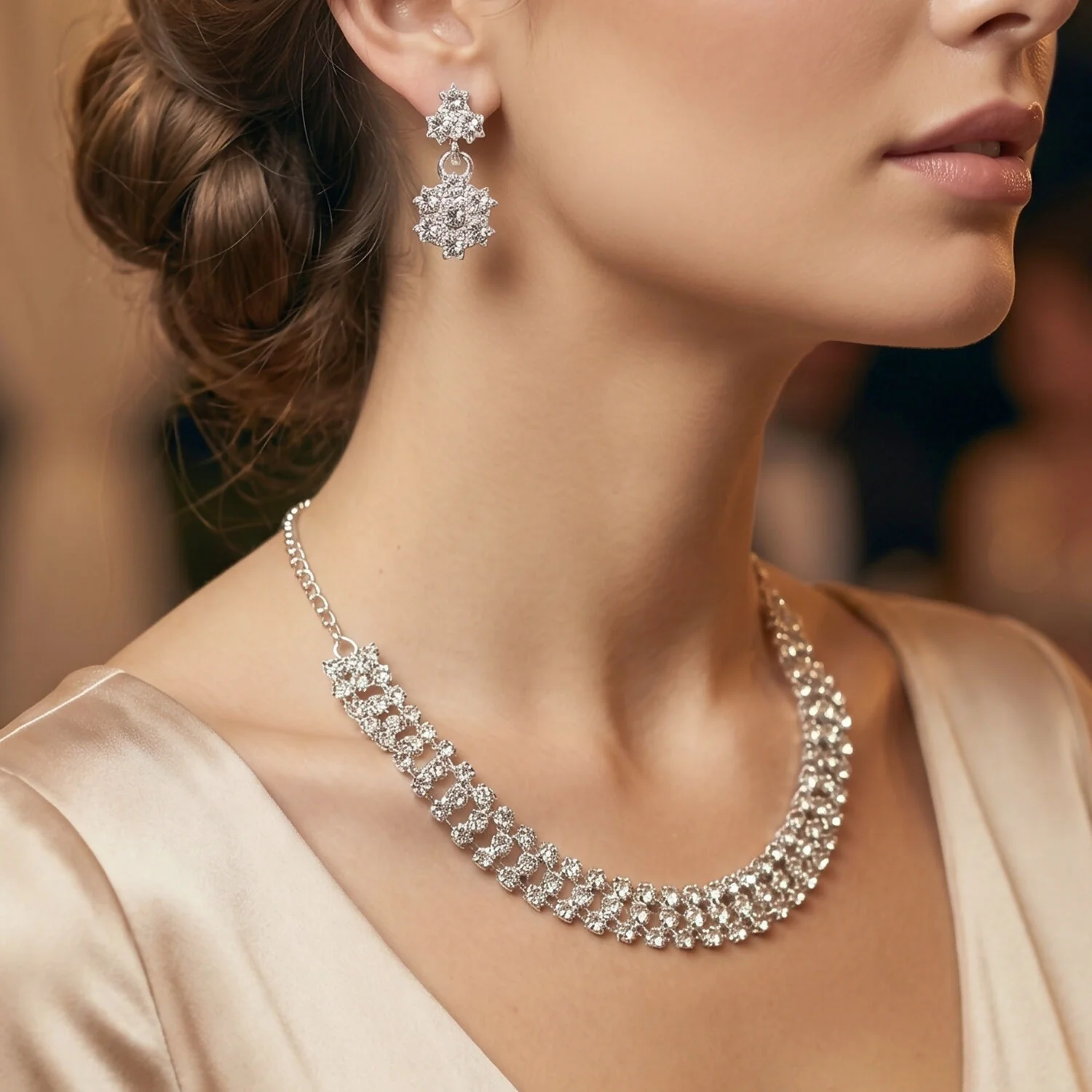 Premium Silver-Plated Necklace Set with Earrings for Formal Occasions - Image 5