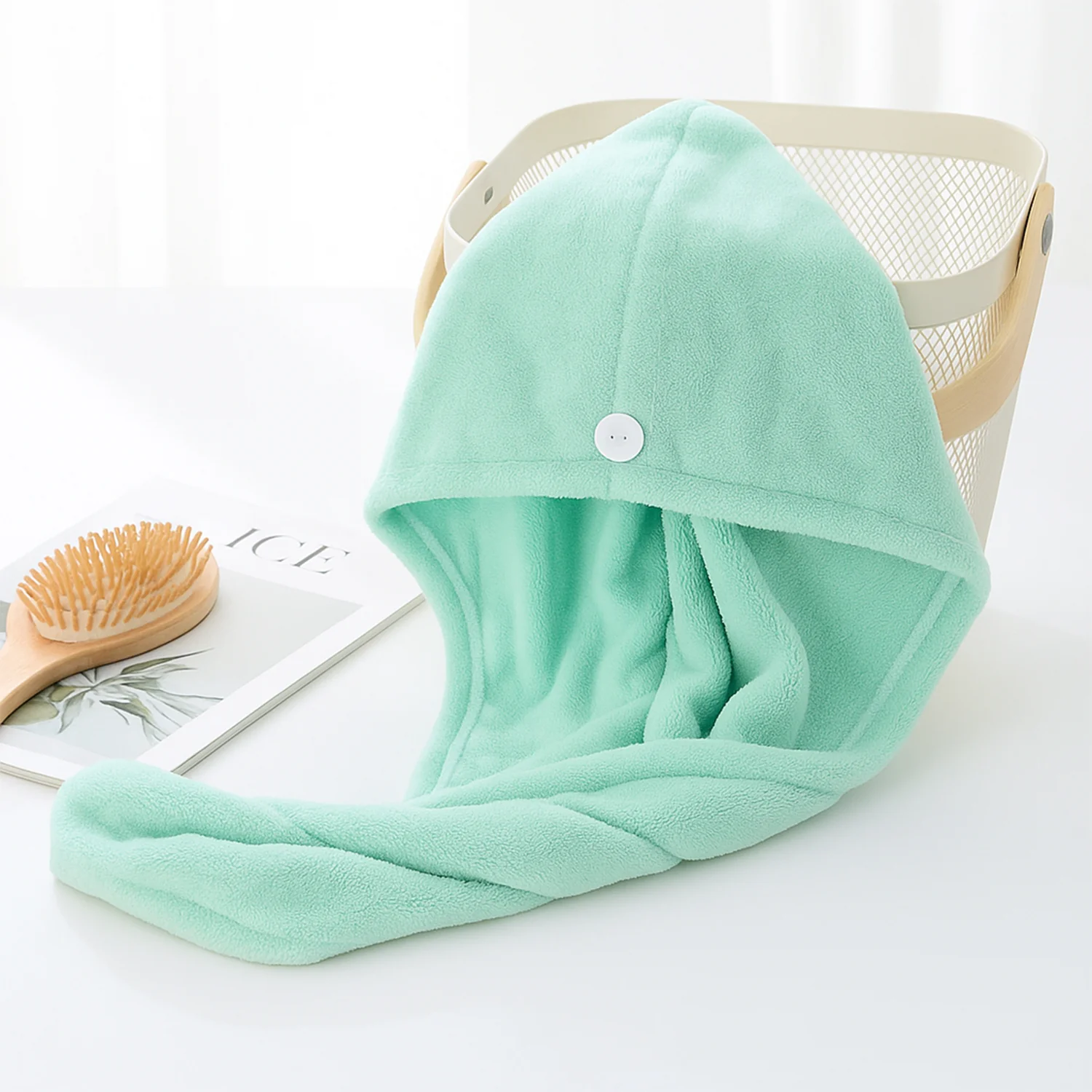 Premium Soft Microfiber Hair Drying Towel Wrap with Button Lock (1 Pc) - Image 3