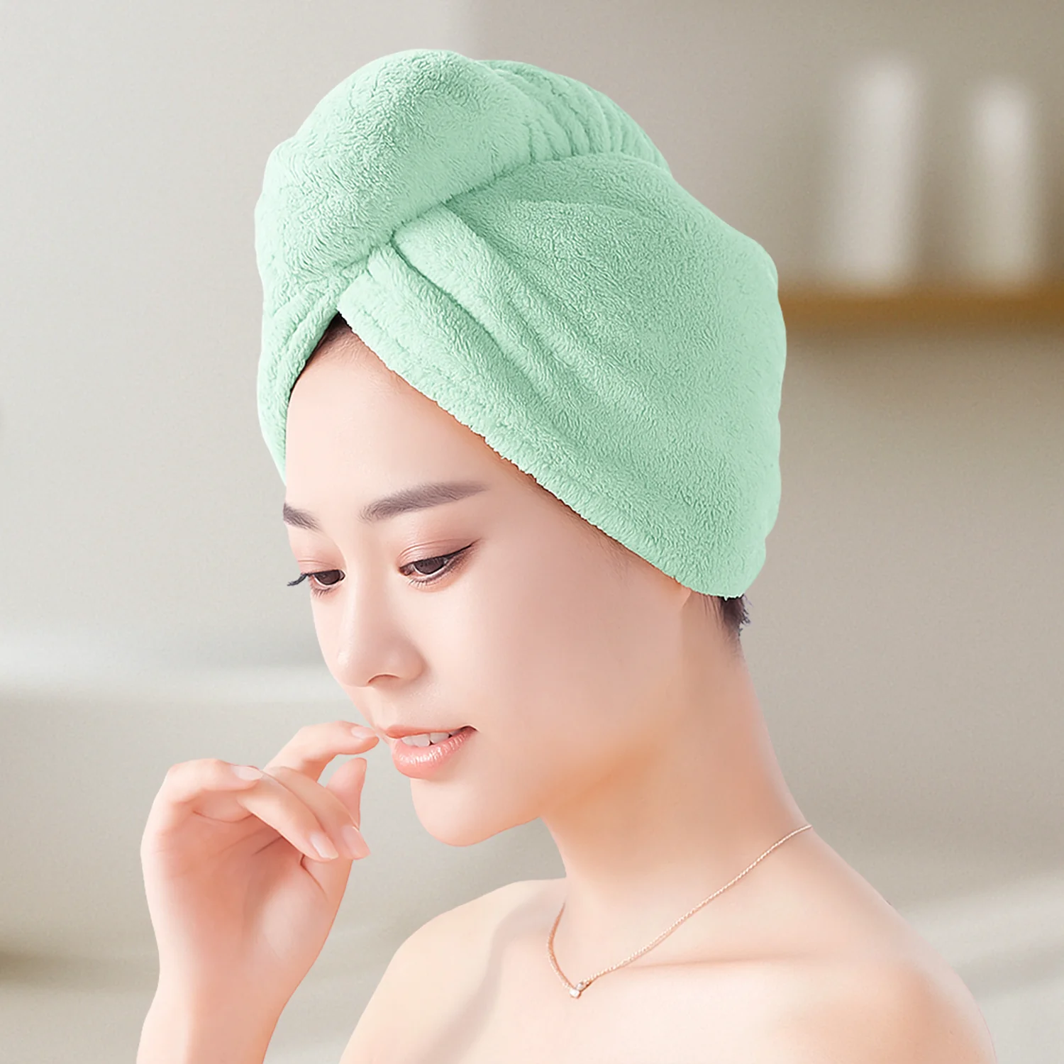 Premium Soft Microfiber Hair Drying Towel Wrap with Button Lock (1 Pc) - Image 6
