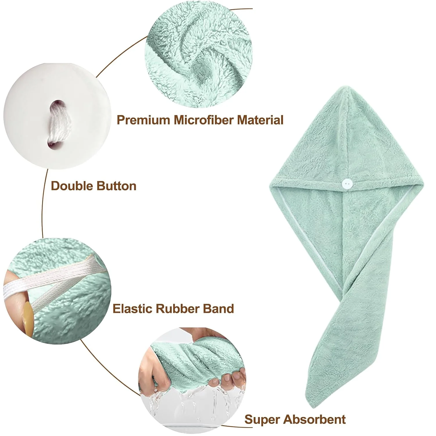 Premium Soft Microfiber Hair Drying Towel Wrap with Button Lock (1 Pc) - Image 8