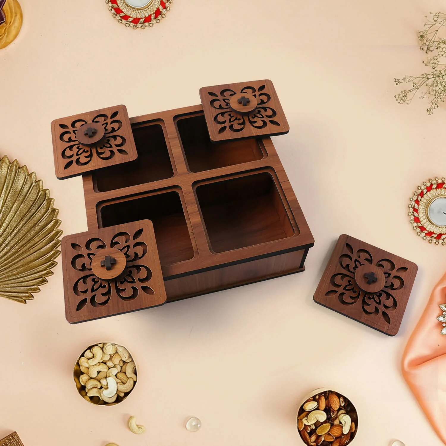 Premium Square Decorative Dry Fruit & Mukhwas Storage Box - Image 3