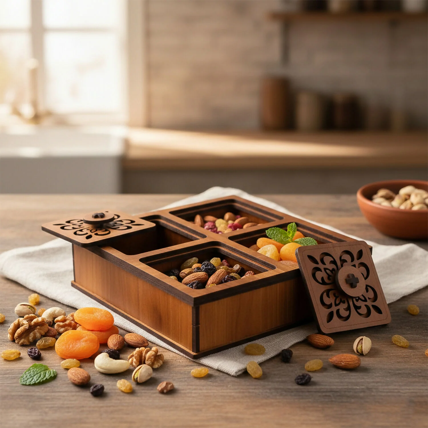 Premium Square Decorative Dry Fruit & Mukhwas Storage Box - Image 4
