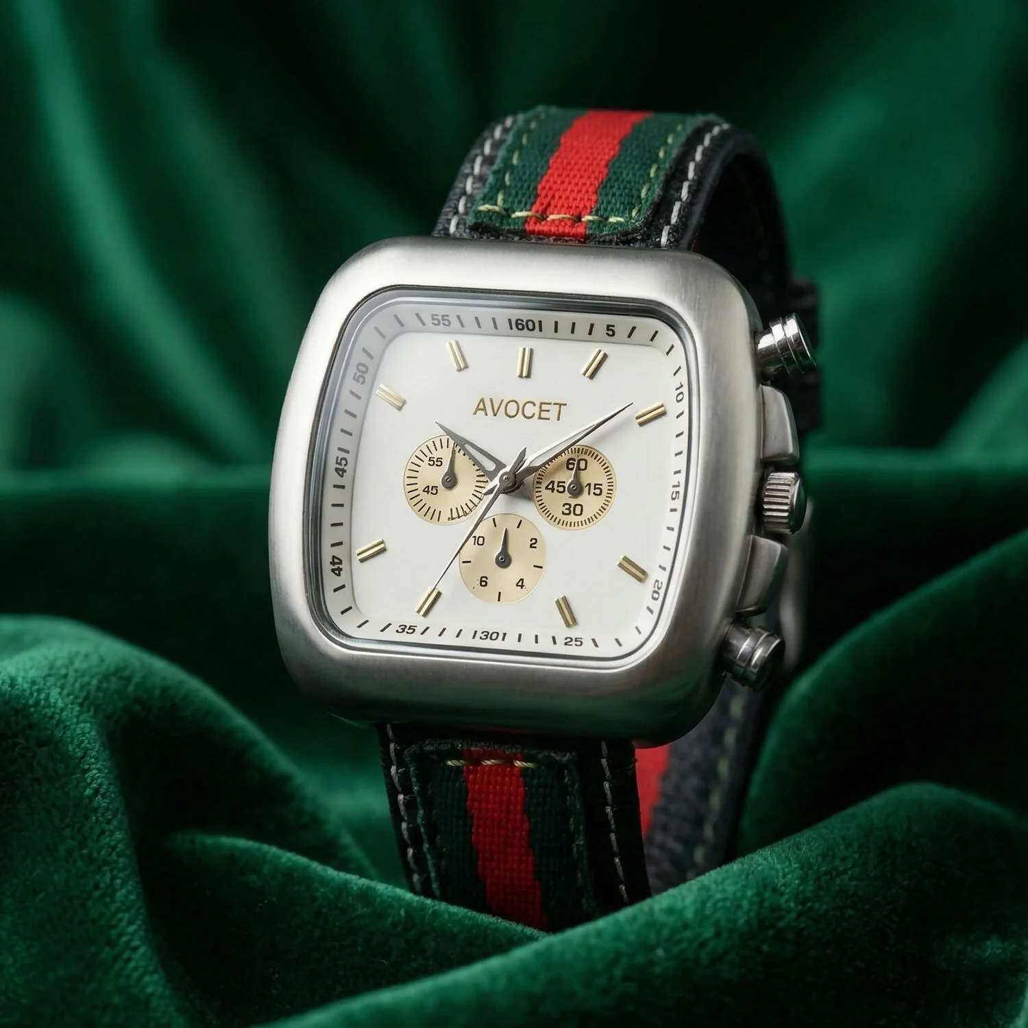Premium Square Dial Multi-Function Analog Wrist Watch with Stylish Stripe Fabric-Leather Strap for Men - Image 3