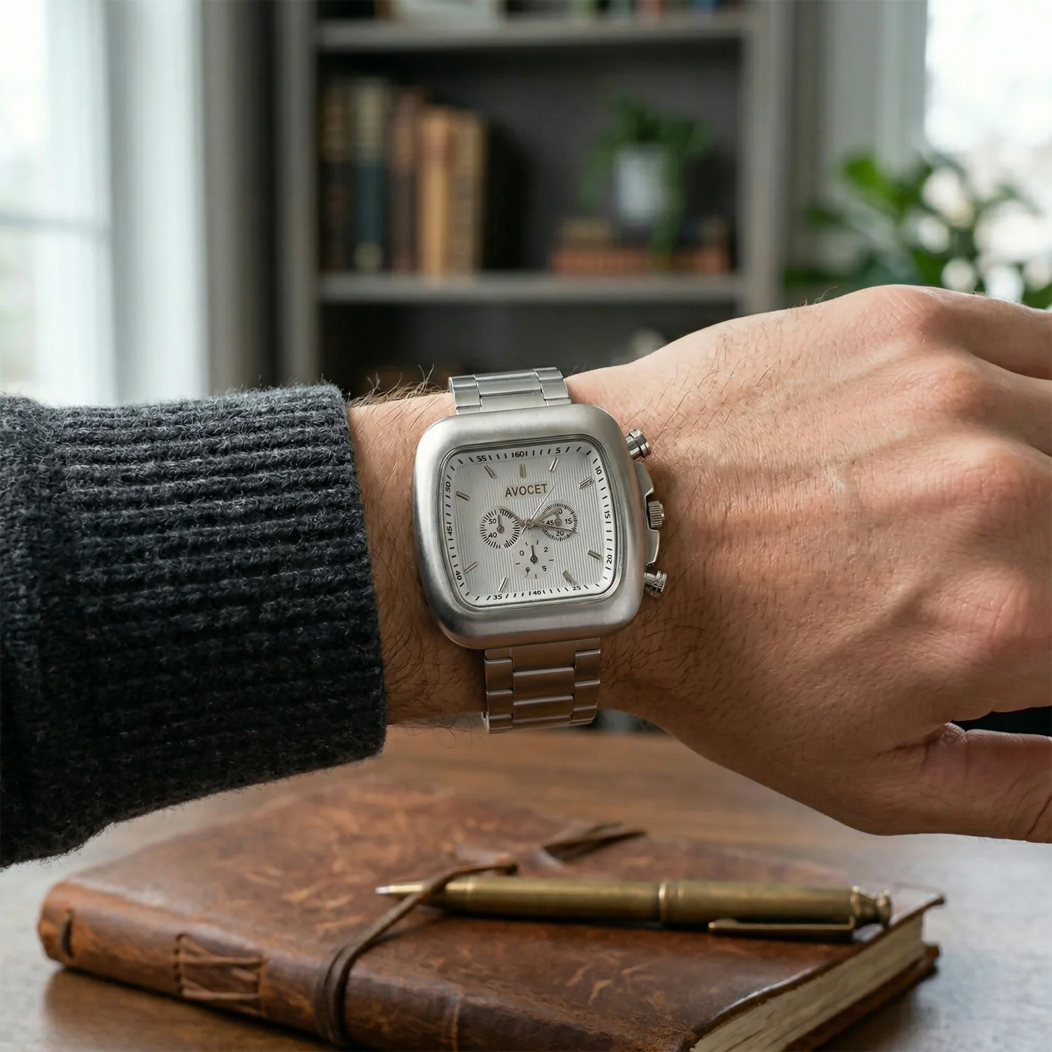 Premium Square Dial Silver Metal Strap Analog Wrist Watch for Men - Image 2