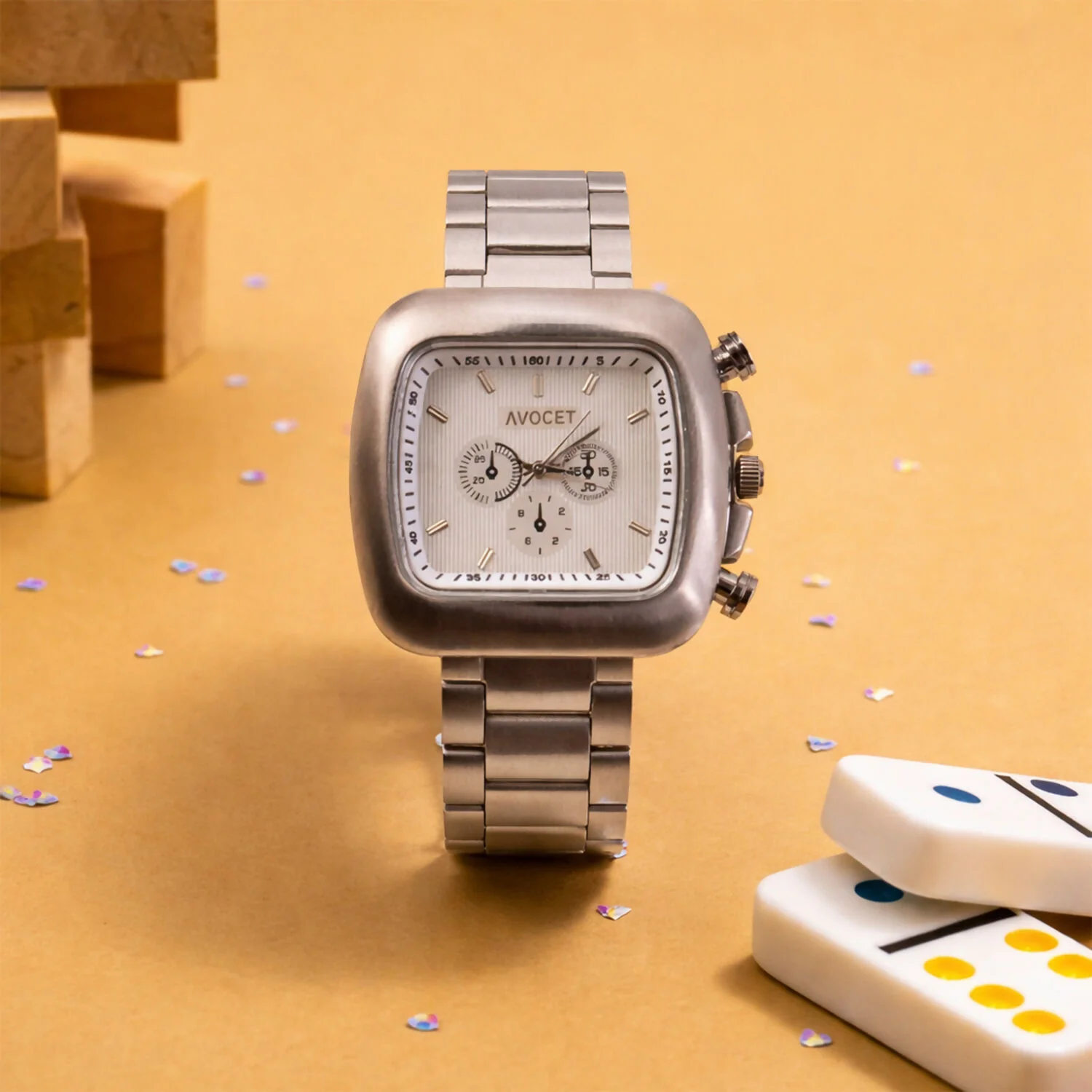 Premium Square Dial Silver Metal Strap Analog Wrist Watch for Men - Image 3