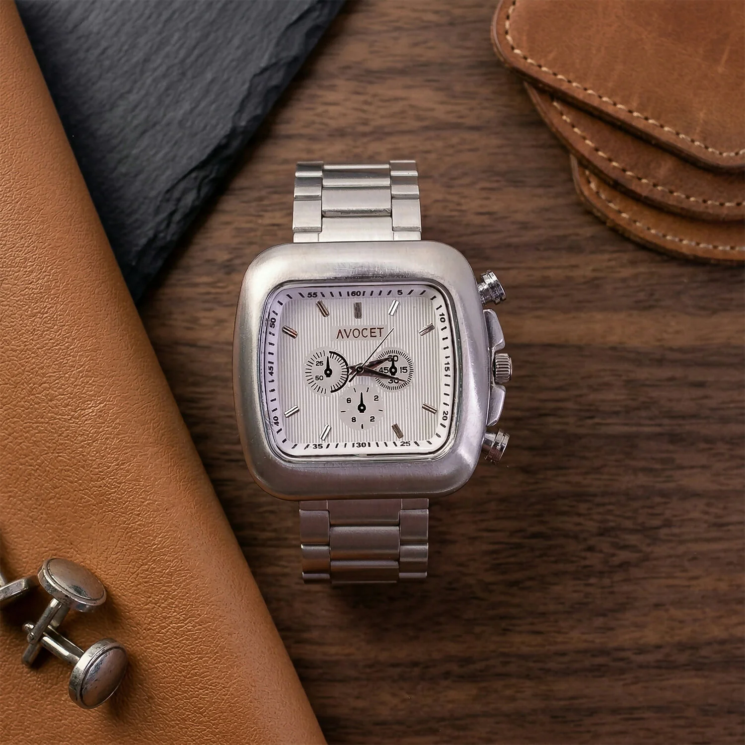 Premium Square Dial Silver Metal Strap Analog Wrist Watch for Men - Image 6
