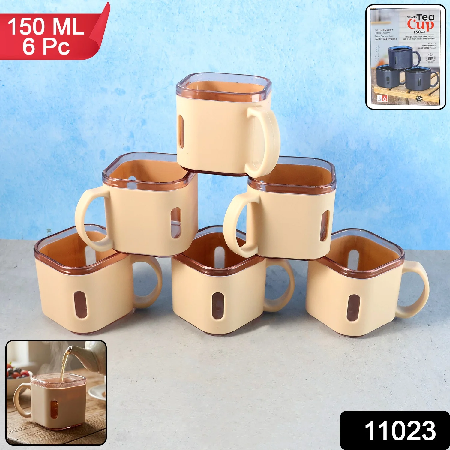 Premium Square Shape Tea Cup Set – 6-Piece (150 ML) - Image 2