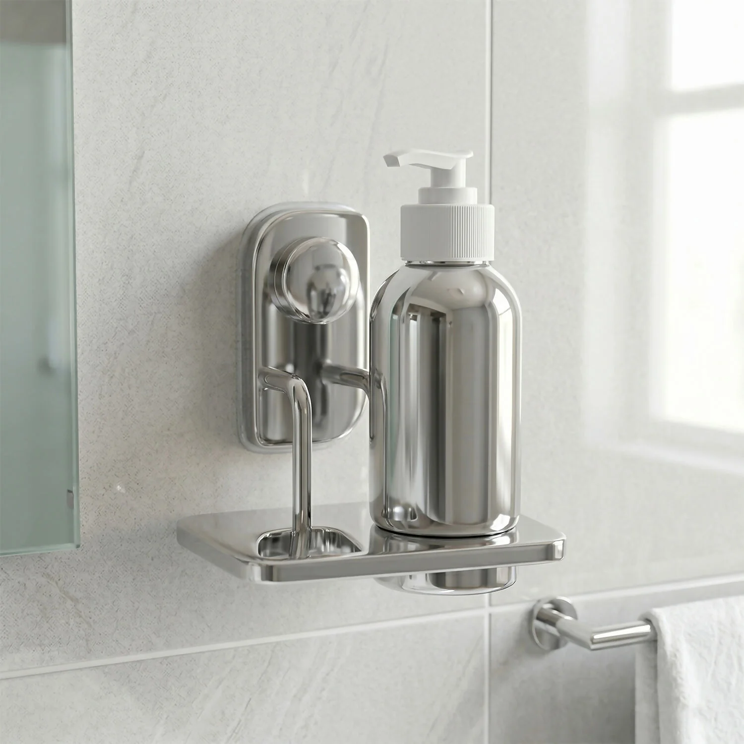Premium Stailnless Steel Wall Mounted Liquid Soap Dispenser Holder with Storage Tray for Bathroom & Kitchen Use - Image 3