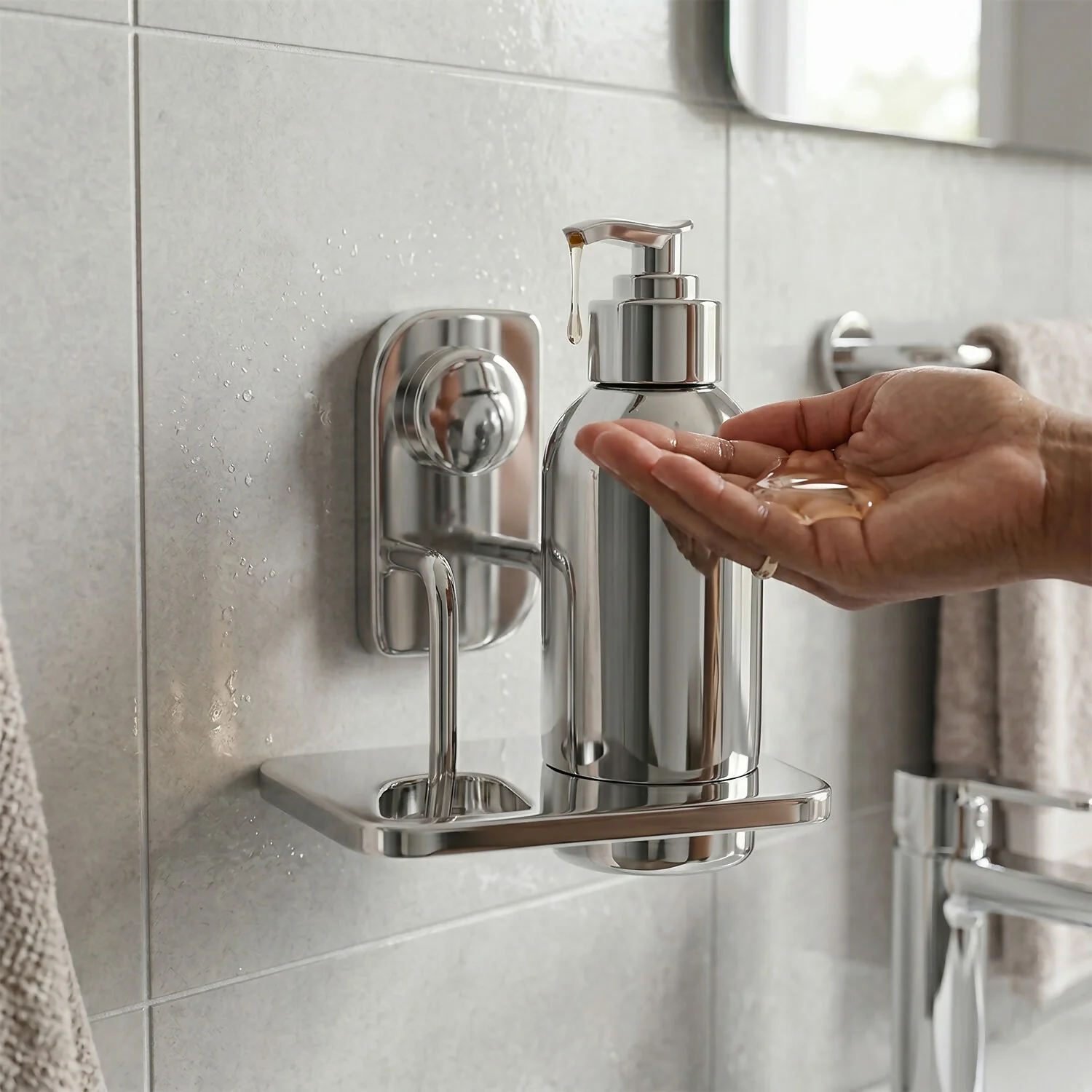 Premium Stailnless Steel Wall Mounted Liquid Soap Dispenser Holder with Storage Tray for Bathroom & Kitchen Use - Image 4