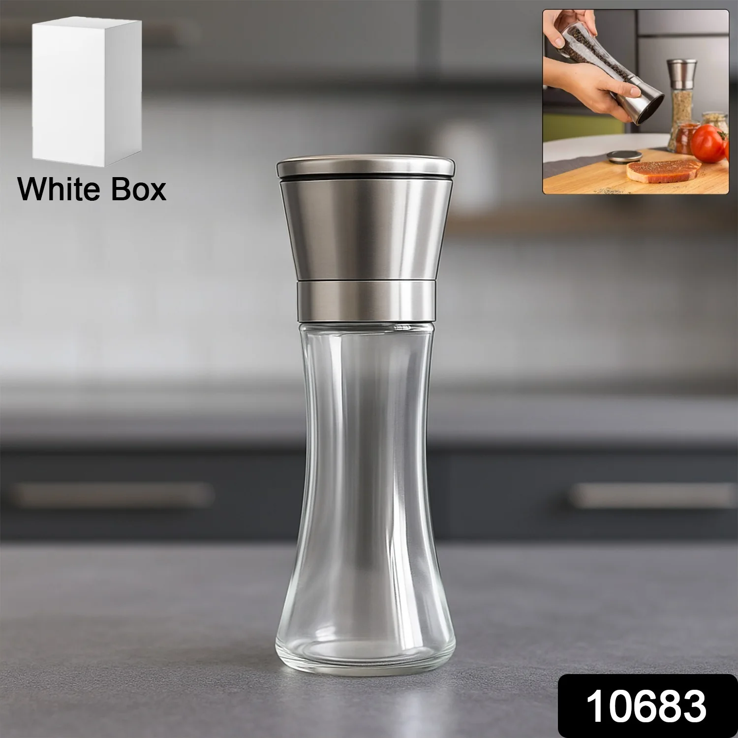 Premium Stainless Steel & Glass Manual Spice Grinder (1 Pc) - Image 2