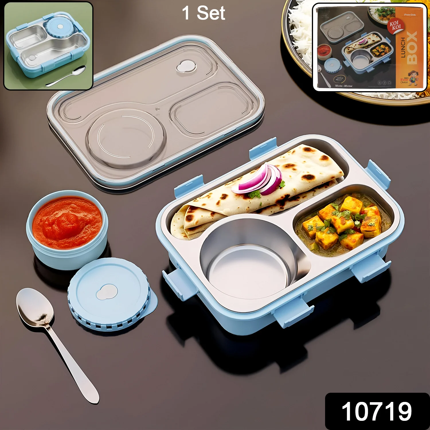 Premium Stainless Steel Compartment Lunch Box 1 Set - Image 2