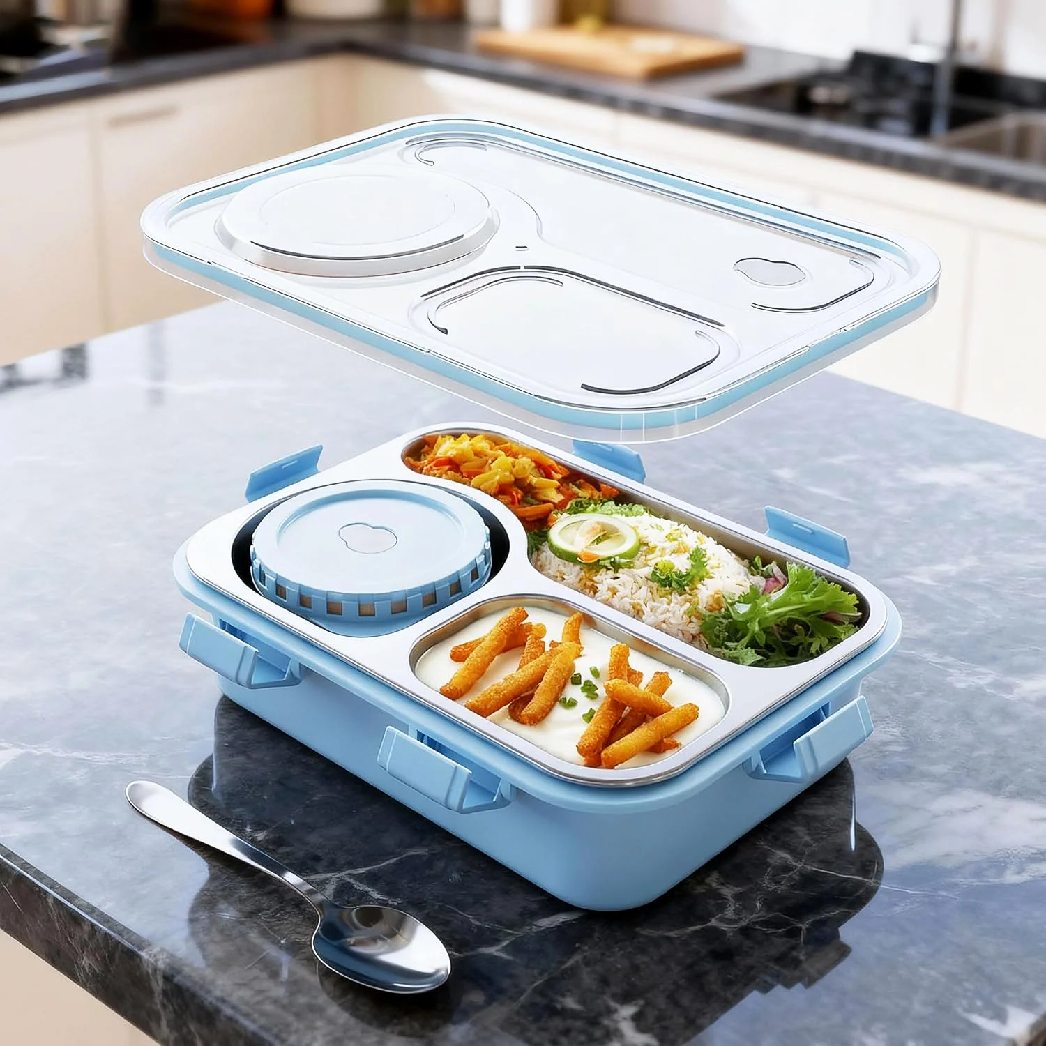 Premium Stainless Steel Compartment Lunch Box 1 Set - Image 7