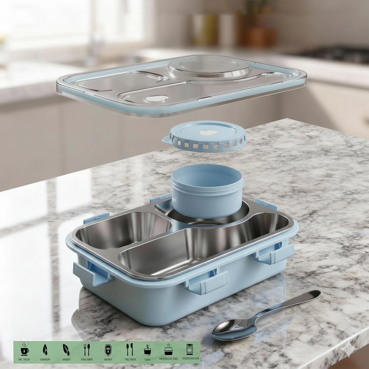 Premium Stainless Steel Compartment Lunch Box 1 Set - Image 8