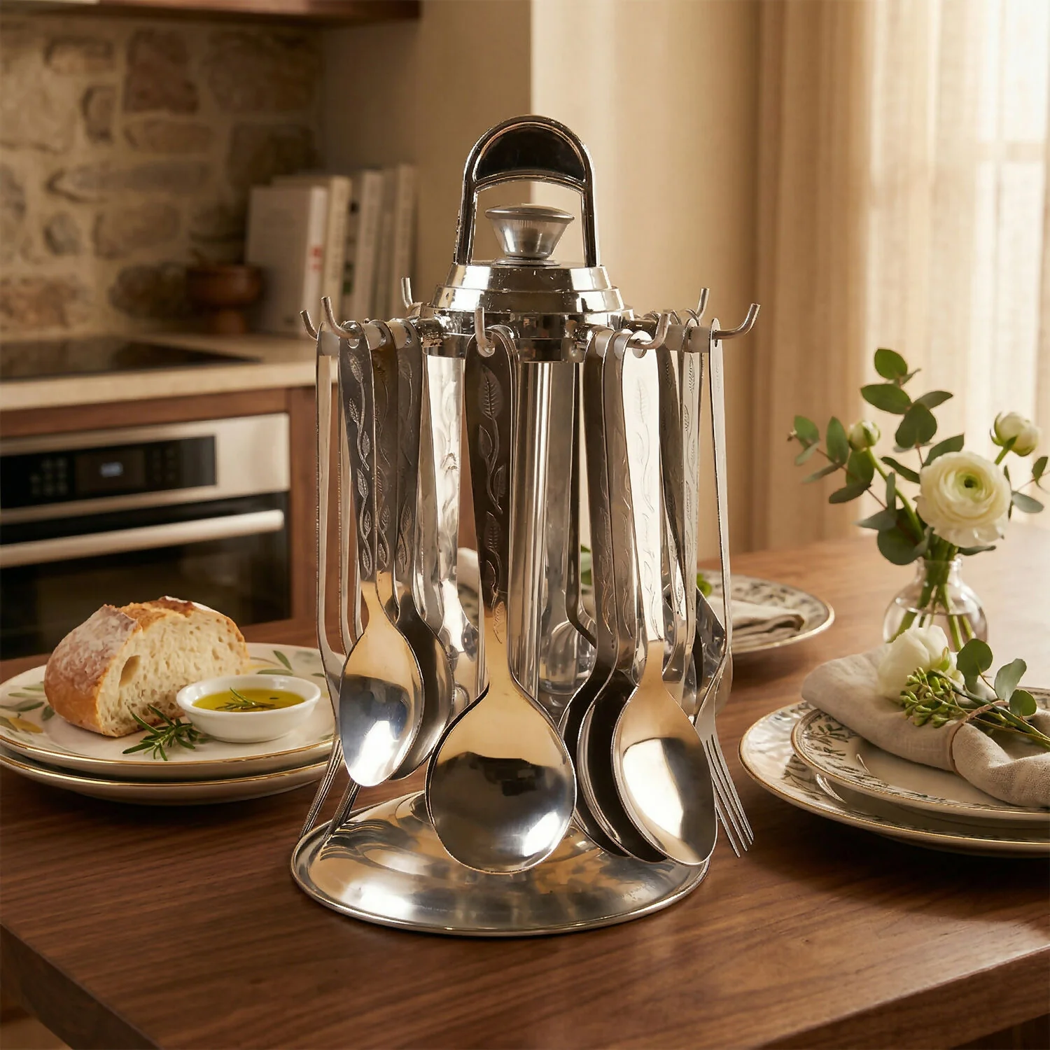 Premium Stainless Steel Cutlery Set with Revolving Stand – 25 Pc Set - Image 4