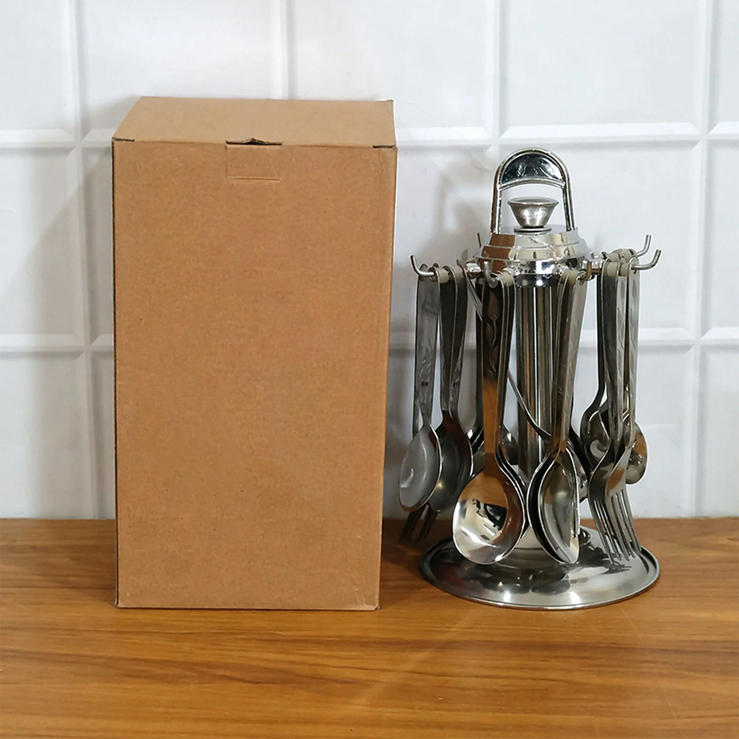 Premium Stainless Steel Cutlery Set with Revolving Stand – 25 Pc Set - Image 7