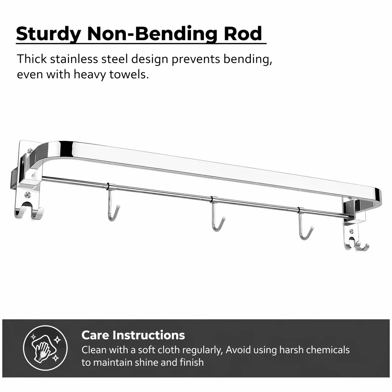 Premium Stainless Steel Folding Towel Rod with Hooks Wall Mounted Towel Holder - Image 5