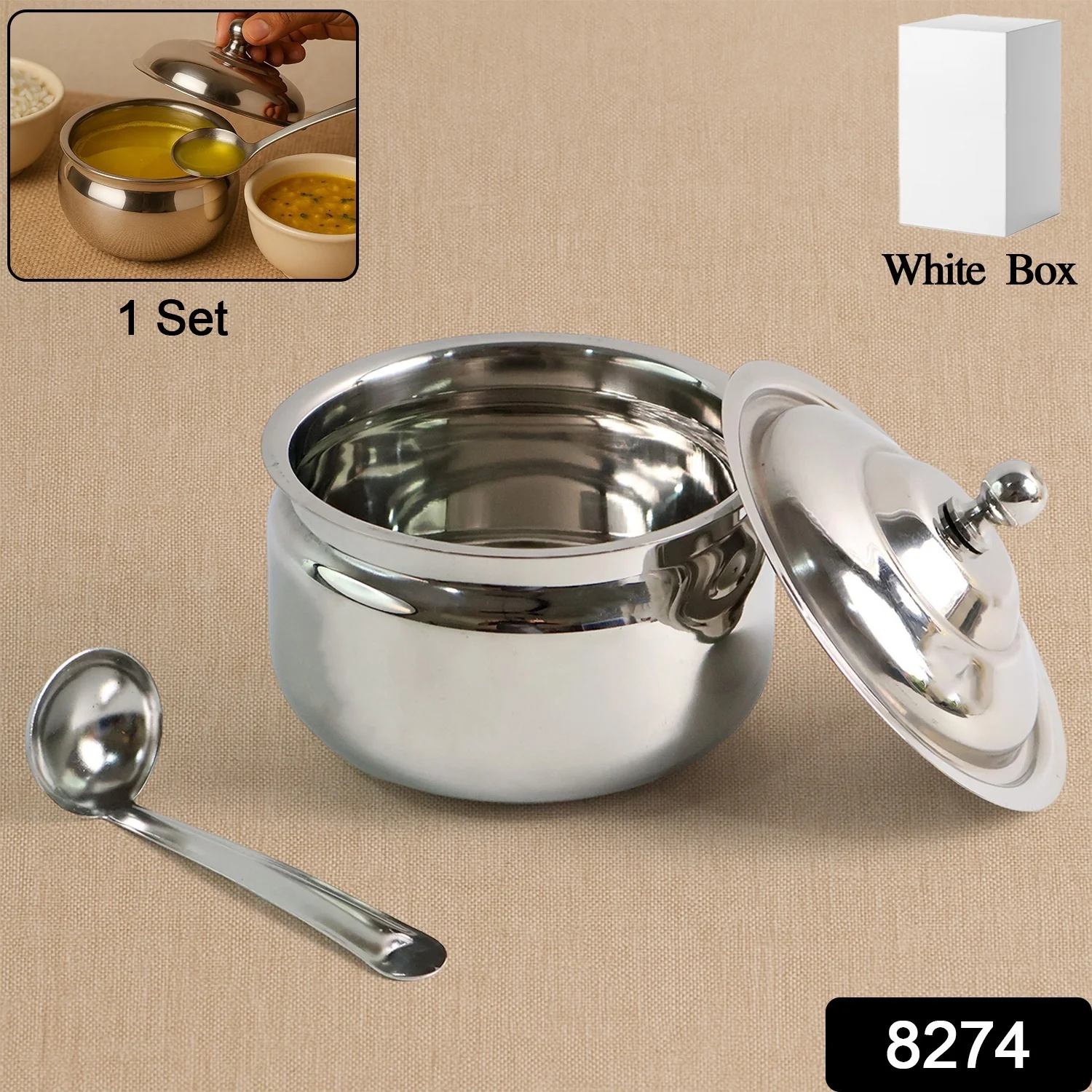 Premium Stainless Steel Ghee Pot (1 Set) - Image 2