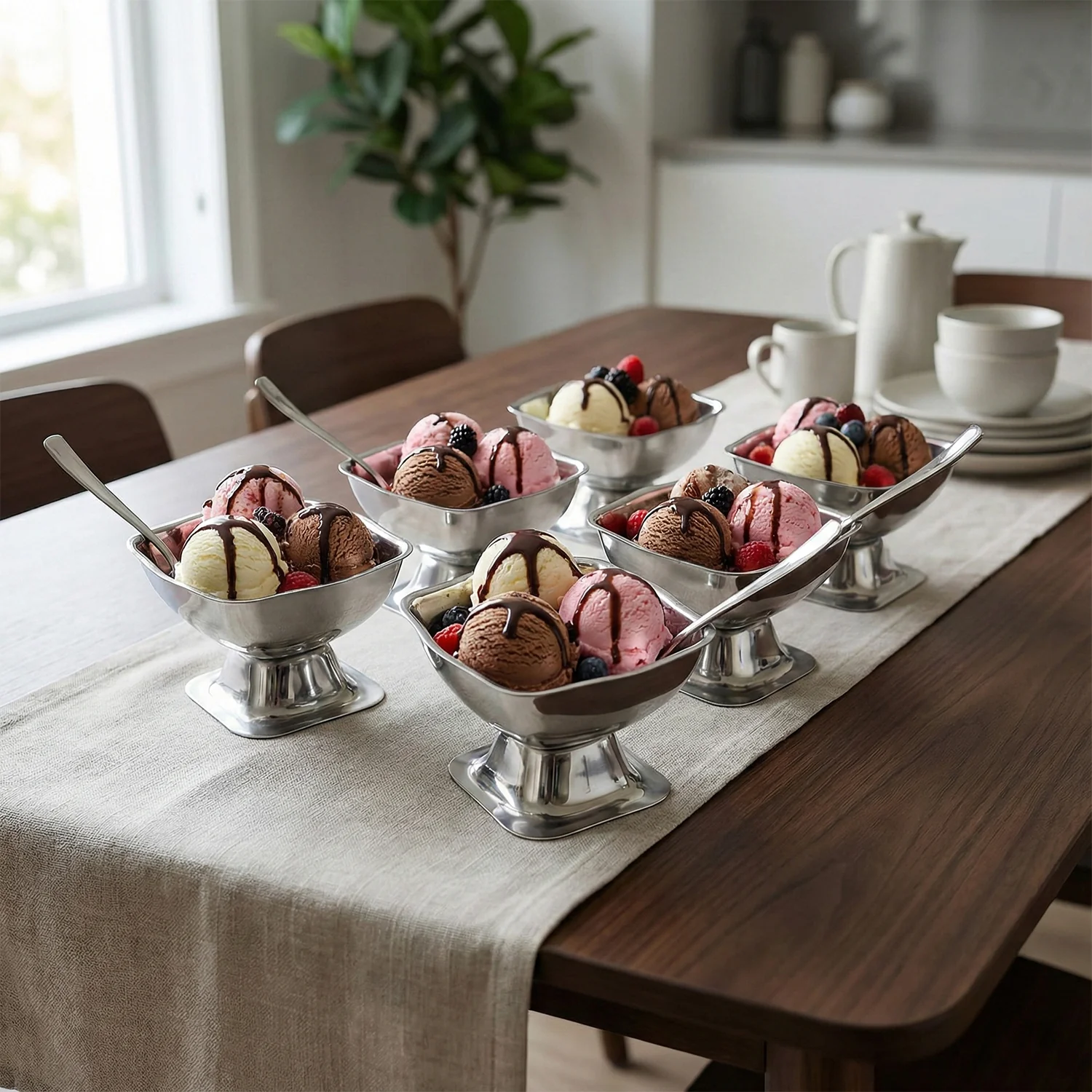 Premium Stainless Steel Ice Cream Cup With 6 Spoon Set (6 Pc Set) - Image 4