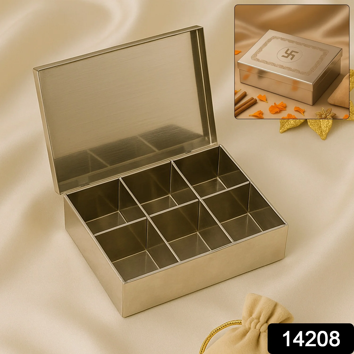 Multipurpose Stainless Steel Jewelry Storage Organizer Box 6 Compartments (1 Pc) - Image 2