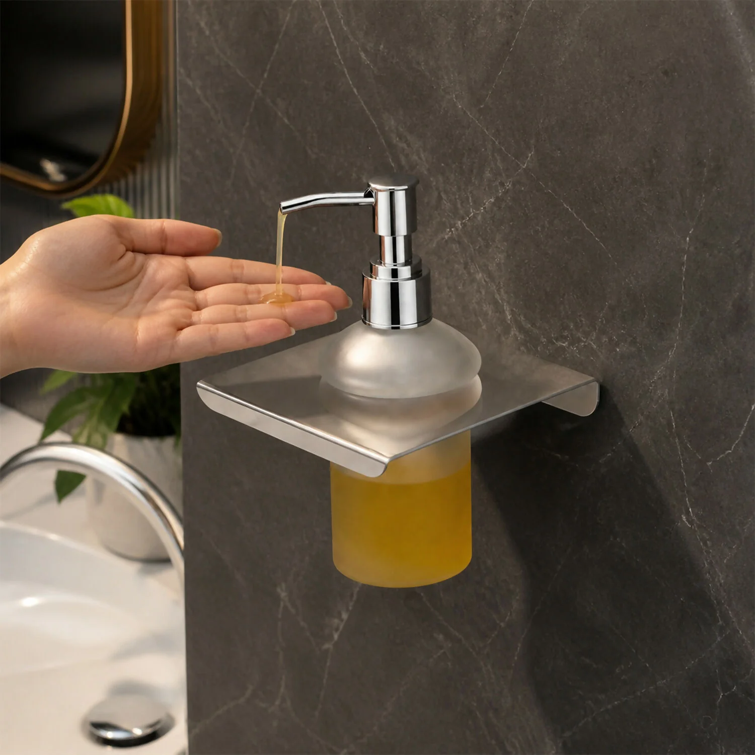 Premium Stainless Steel Liquid Soap Dispenser with Shelf - Image 5