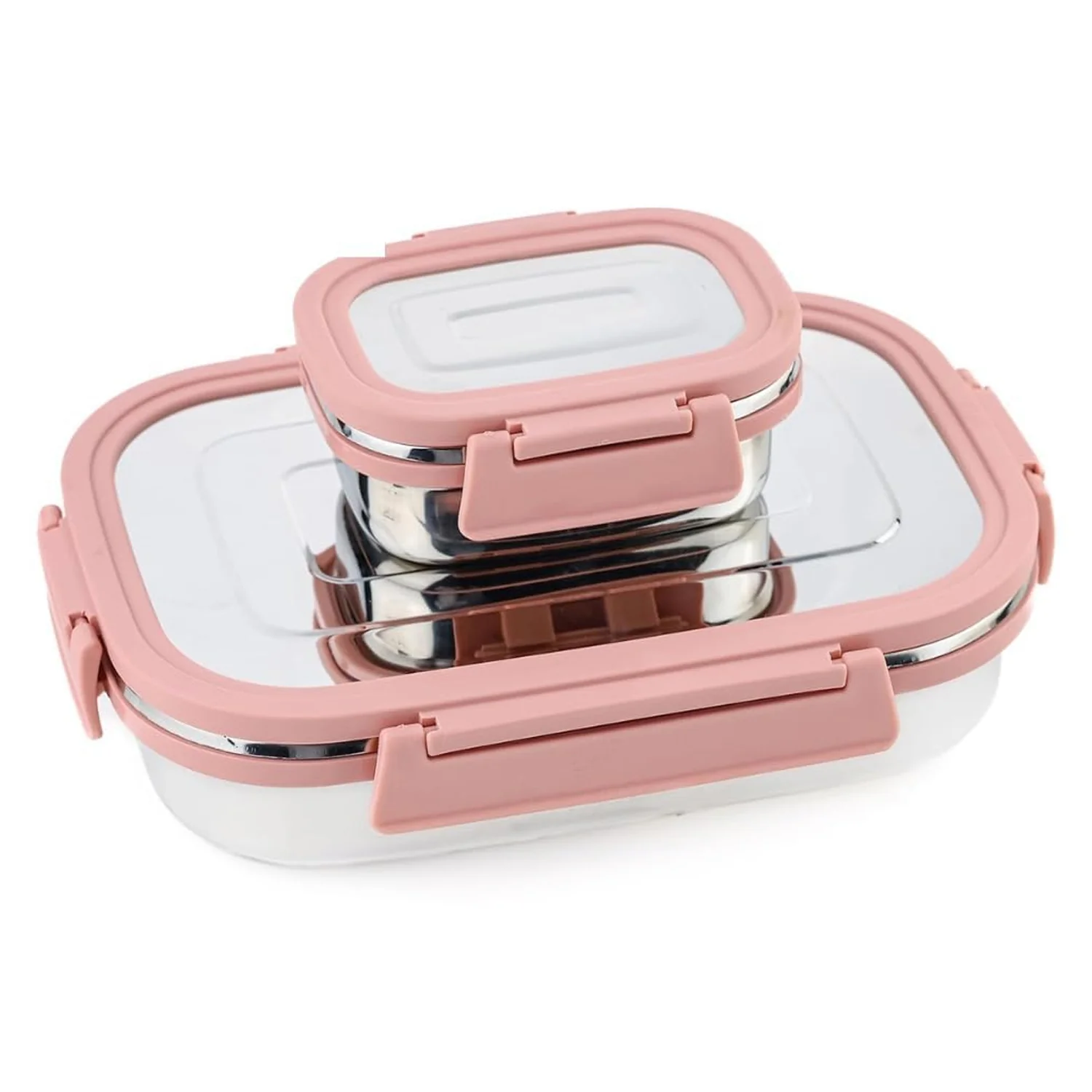 Stainless Steel Leak Proof Air Tight Lunch Boxes (900ML+200ML Approx / 2 Pc Set) - Image 5